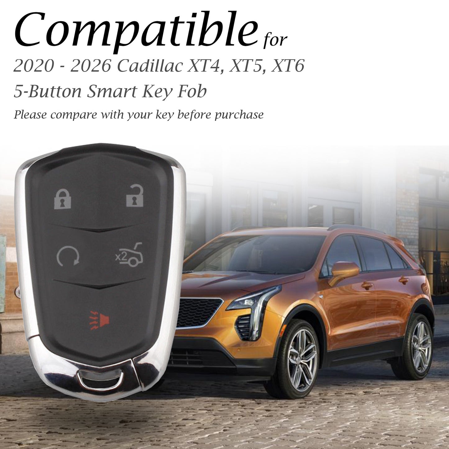 Vitodeco Genuine Leather Smart Key Fob Case - Compatible with Cadillac XT4, XT5, XT6 (2019-2025) - 5-Button