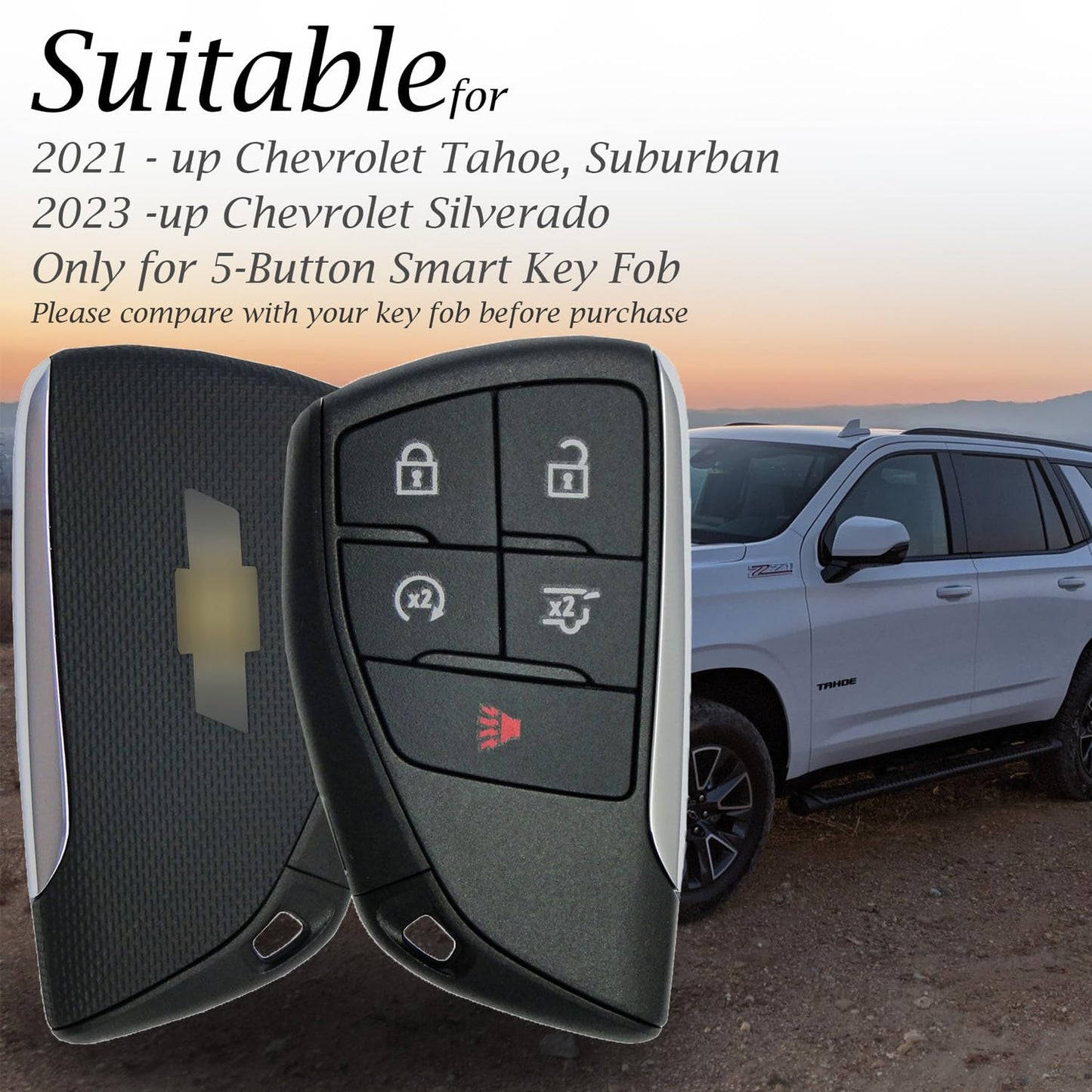 Vitodeco Genuine Leather Smart Key Fob Case with Leather Key Strap Compatible for Chevrolet Suburban Tahoe