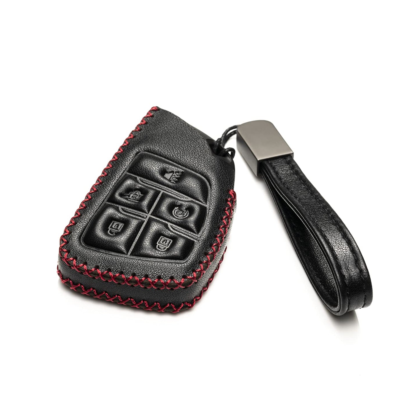 Vitodeco Genuine Leather Smart Key Fob Case with Leather Key Strap Compatible for Chevrolet Suburban Tahoe