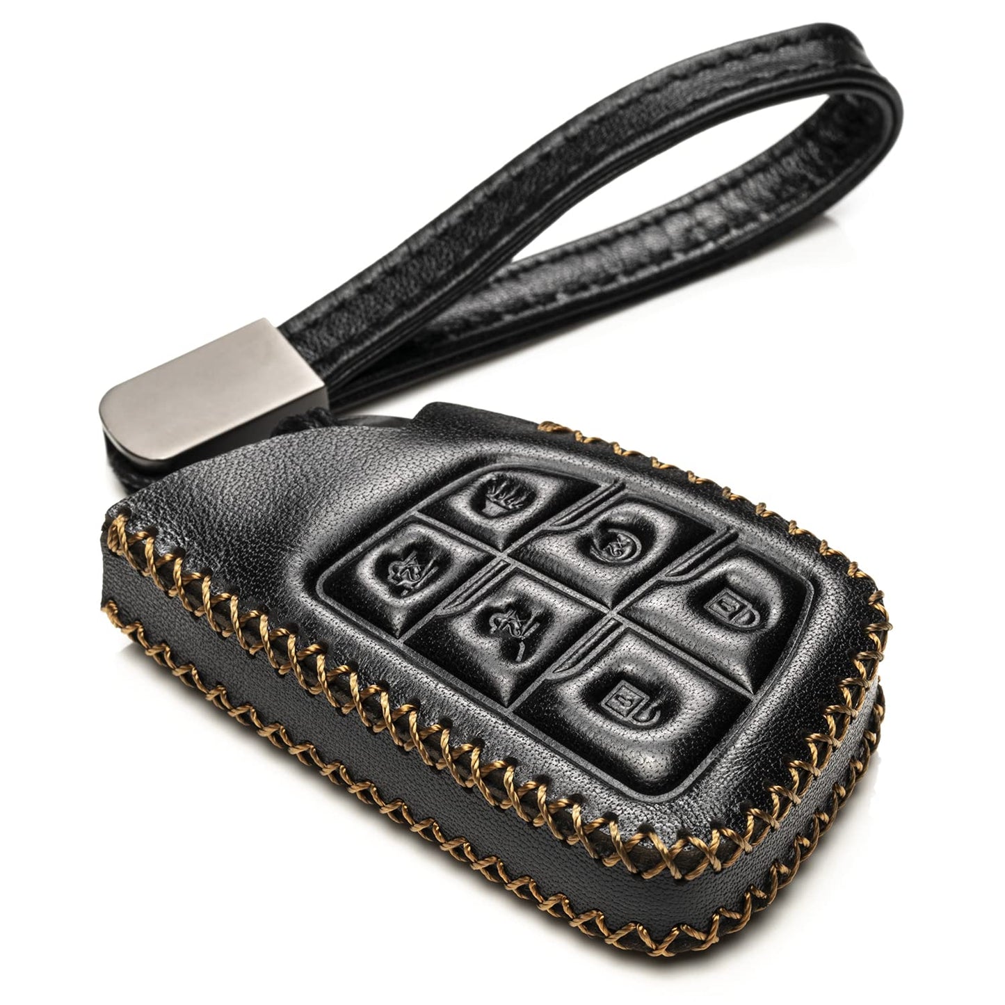 Vitodeco Genuine Leather Smart Key Fob Case with Leather Key Strap Compatible for Chevrolet Suburban Tahoe