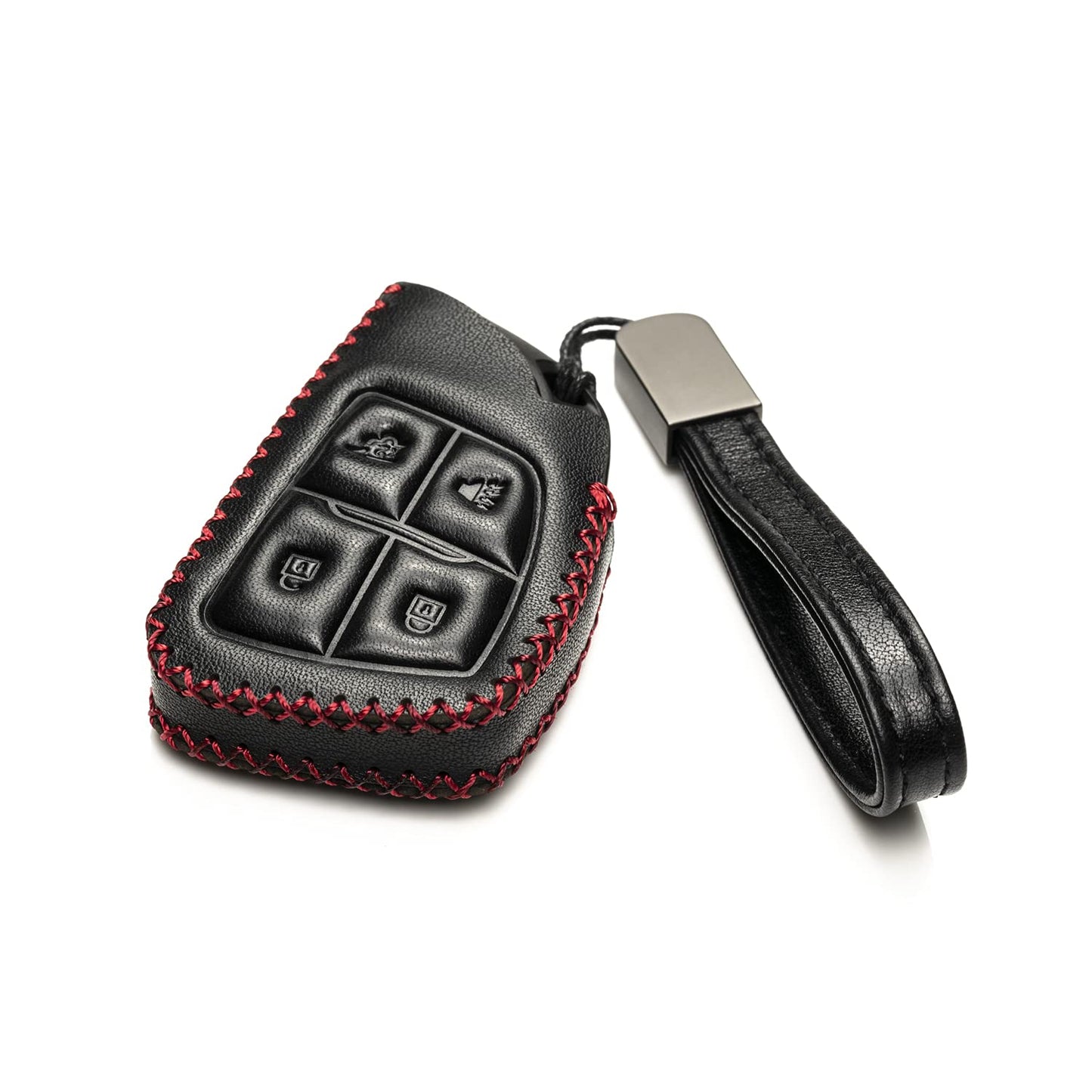 Vitodeco Genuine Leather Smart Key Fob Case with Leather Key Strap Compatible for Chevrolet Suburban Tahoe