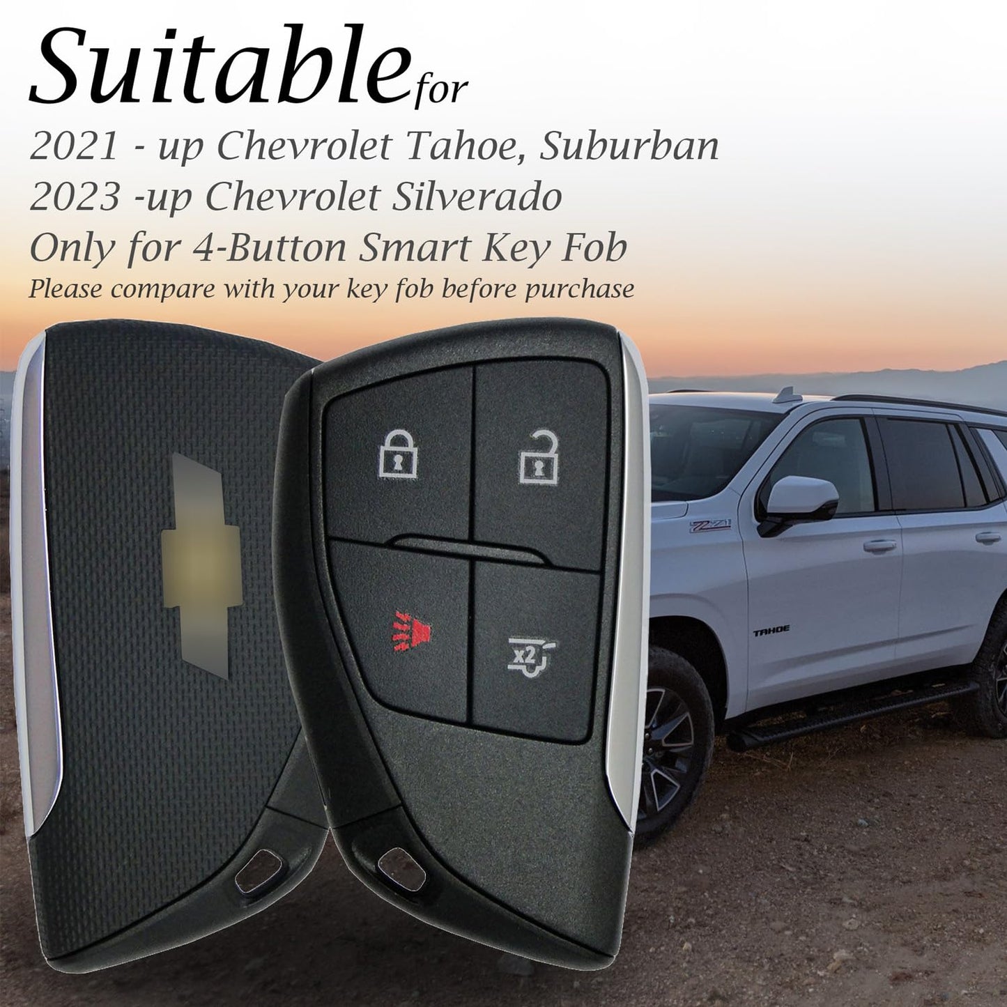 Vitodeco Genuine Leather Smart Key Fob Case with Leather Key Strap Compatible for Chevrolet Suburban Tahoe