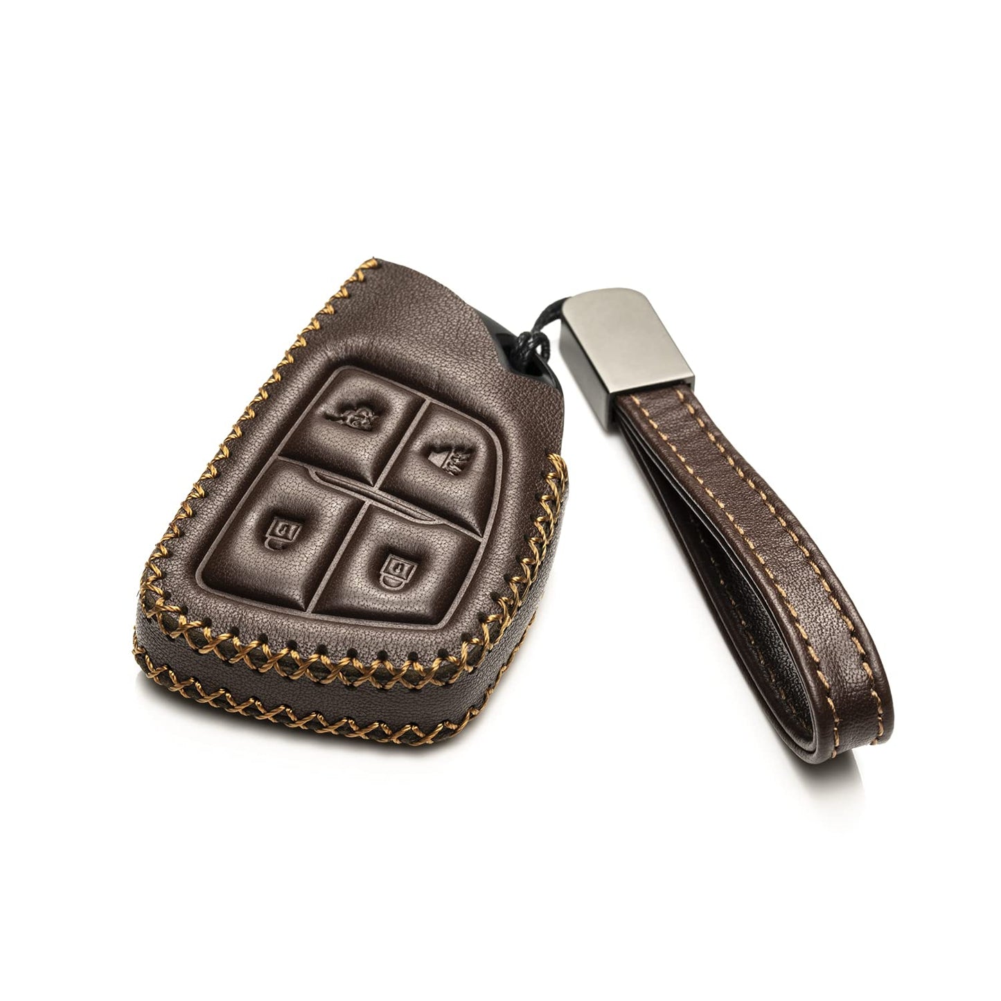 Vitodeco Genuine Leather Smart Key Fob Case with Leather Key Strap Compatible for Chevrolet Suburban Tahoe