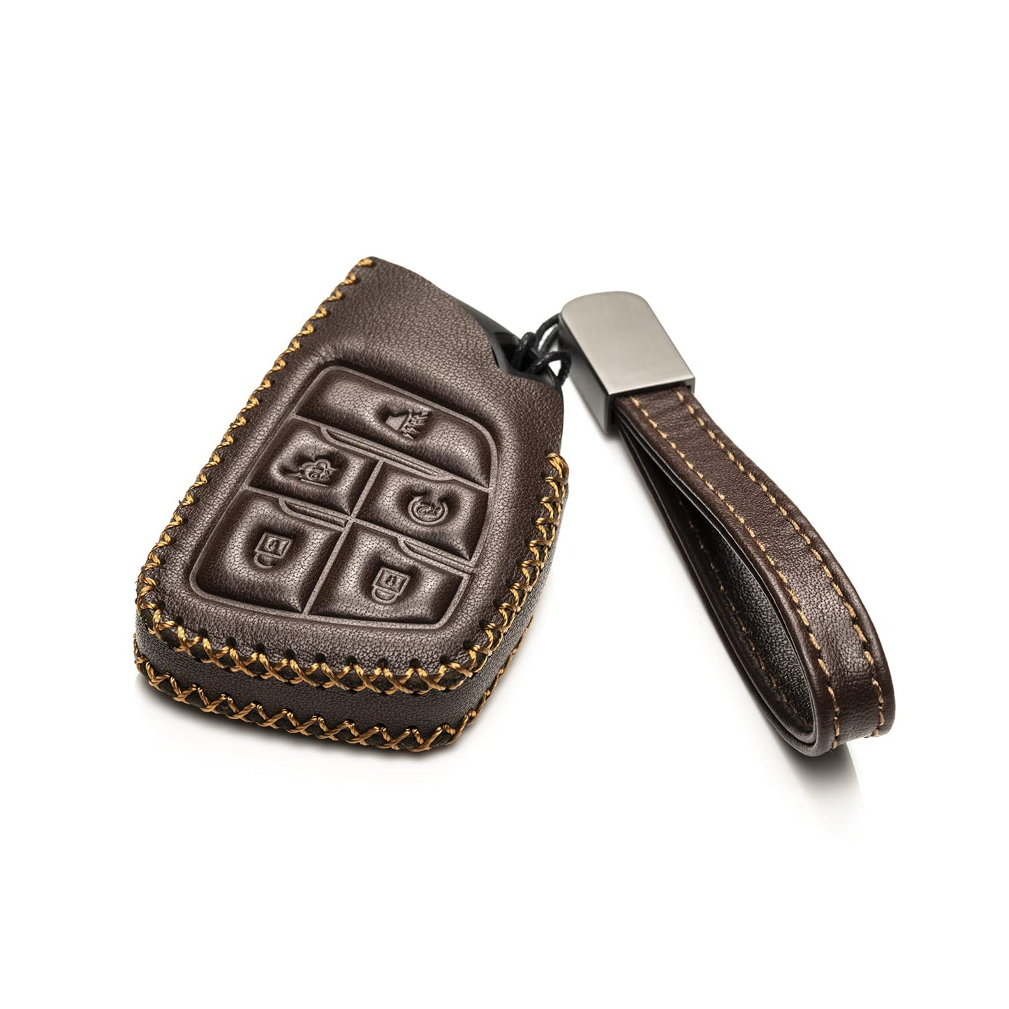 Vitodeco Genuine Leather Smart Key Fob Case with Leather Key Strap Compatible for Chevrolet Suburban Tahoe
