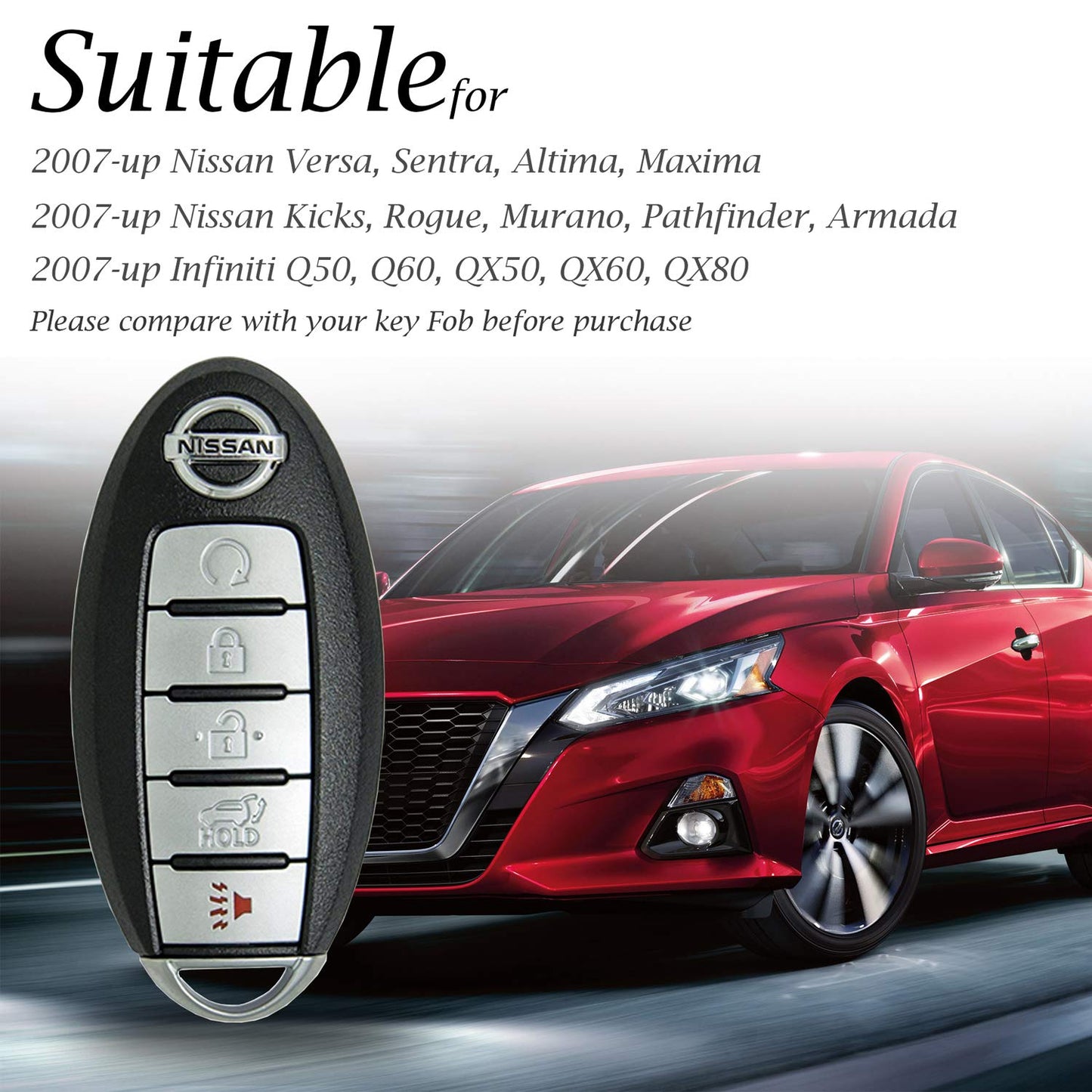 Vitodeco Leather Smart Key Fob Case Compatible with Nissan Versa, Sentra, Altima, Maxima, Rogue, Infiniti Q50, Q60, QX50, QX60, QX80