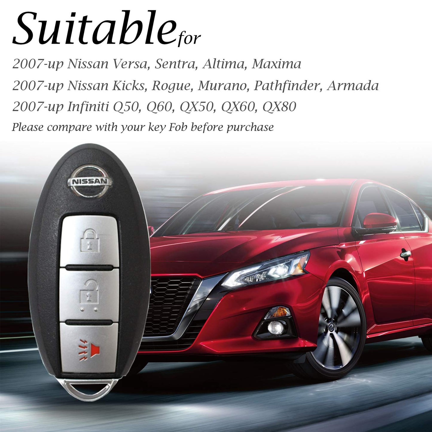 Vitodeco Leather Smart Key Fob Case Compatible with Nissan Versa, Sentra, Altima, Maxima, Rogue, Infiniti Q50, Q60, QX50, QX60, QX80