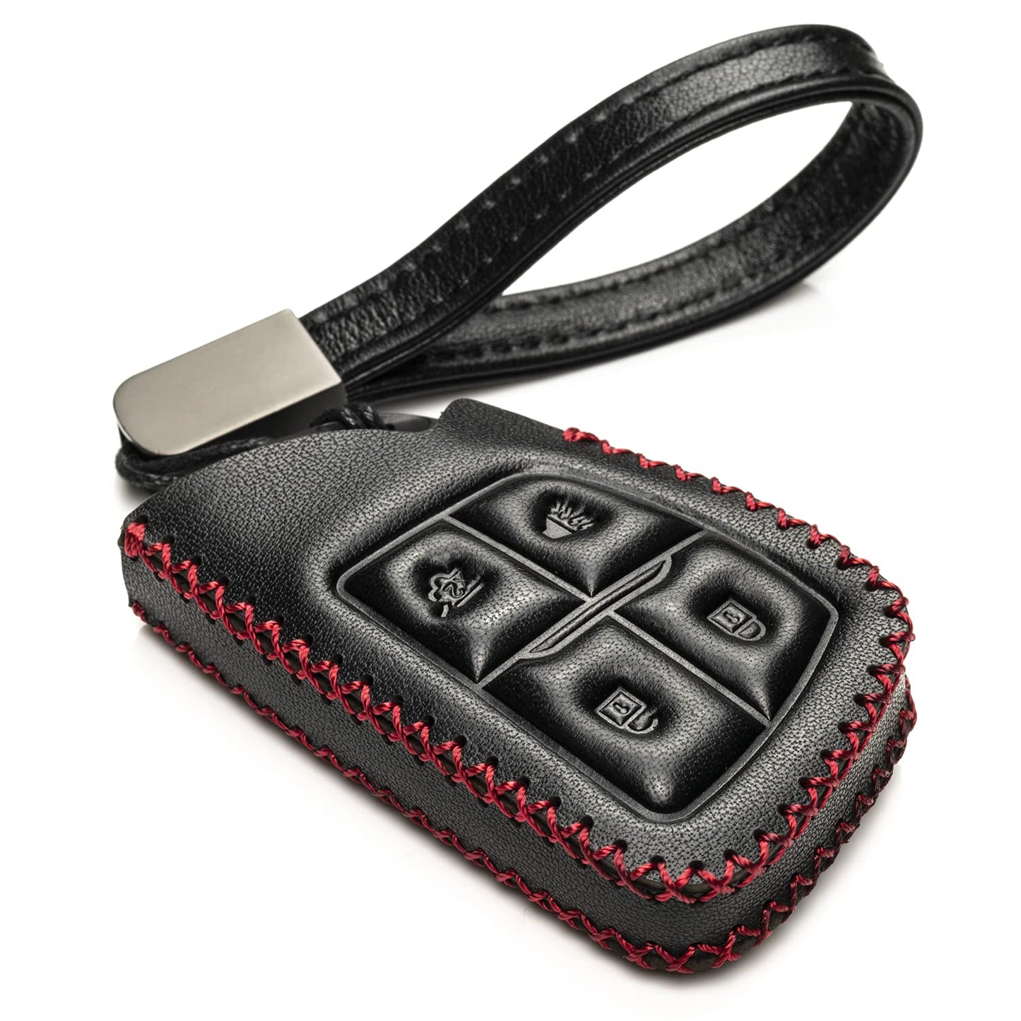 Vitodeco Genuine Leather Smart Key Fob Case with Leather Key Strap Compatible for Chevrolet Suburban Tahoe