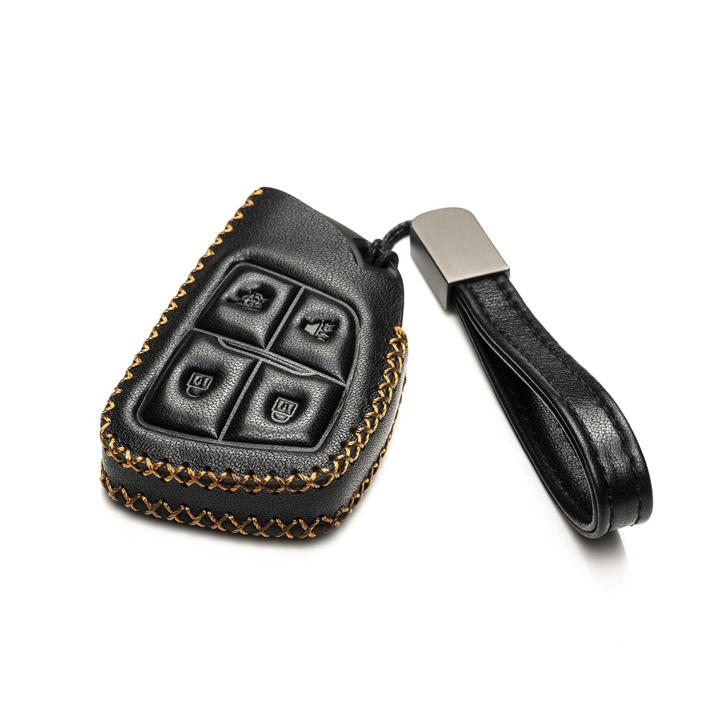 Vitodeco Genuine Leather Smart Key Fob Case with Leather Key Strap Compatible for Chevrolet Suburban Tahoe