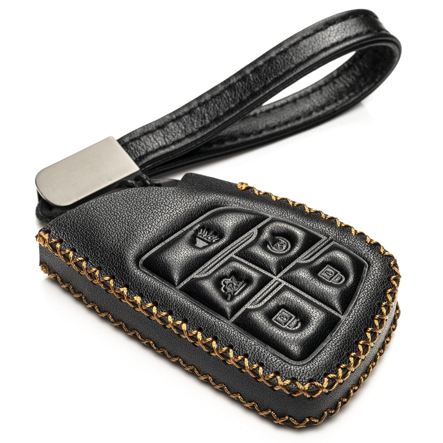 Vitodeco Genuine Leather Smart Key Fob Case with Leather Key Strap Compatible for Chevrolet Suburban Tahoe