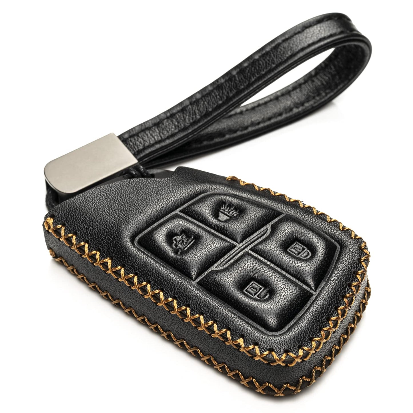 Vitodeco Genuine Leather Smart Key Fob Case with Leather Key Strap Compatible for Chevrolet Suburban Tahoe