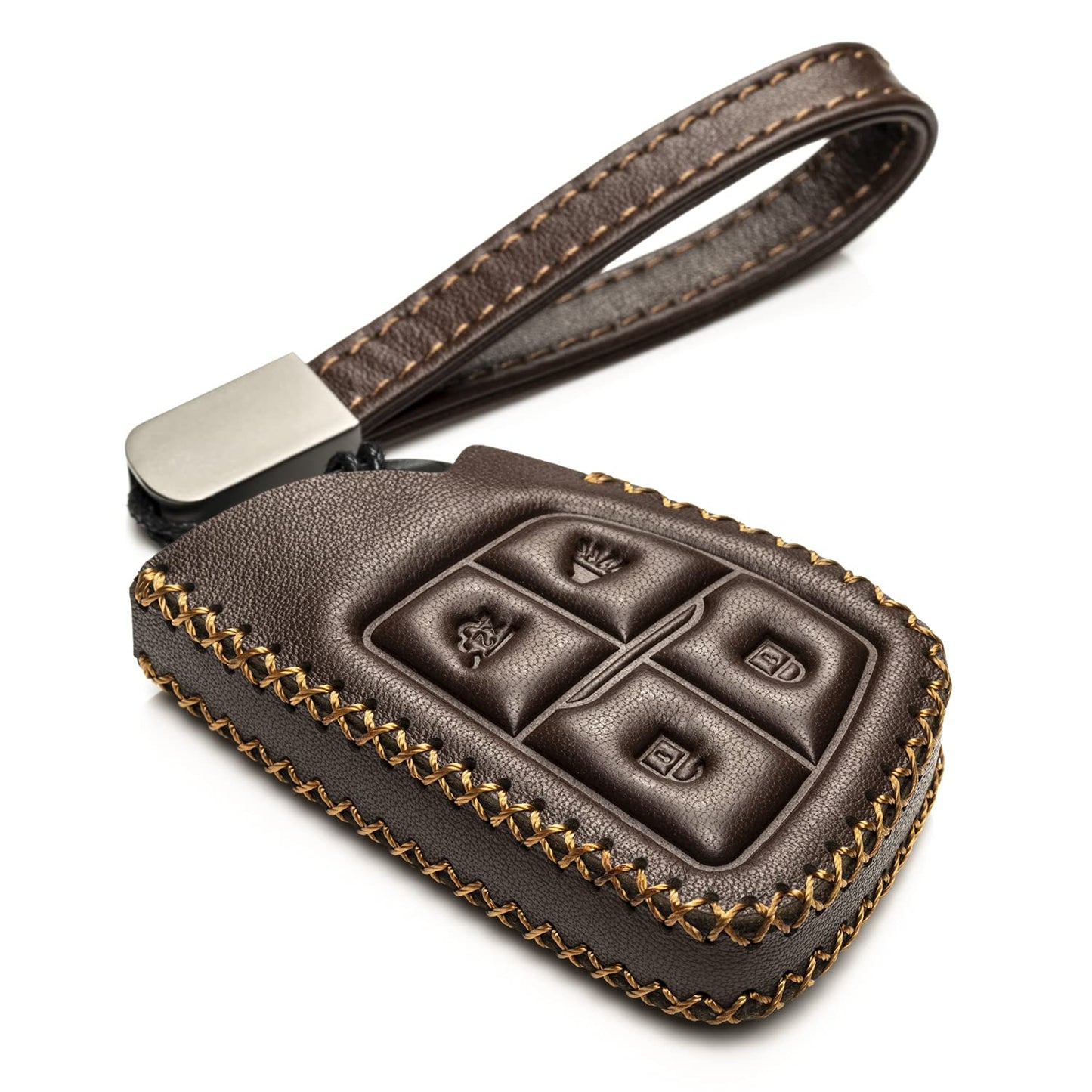 Vitodeco Genuine Leather Smart Key Fob Case with Leather Key Strap Compatible for Chevrolet Suburban Tahoe