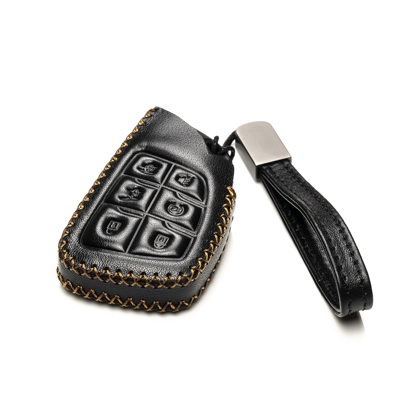 Vitodeco Genuine Leather Smart Key Fob Case with Leather Key Strap Compatible for Chevrolet Suburban Tahoe