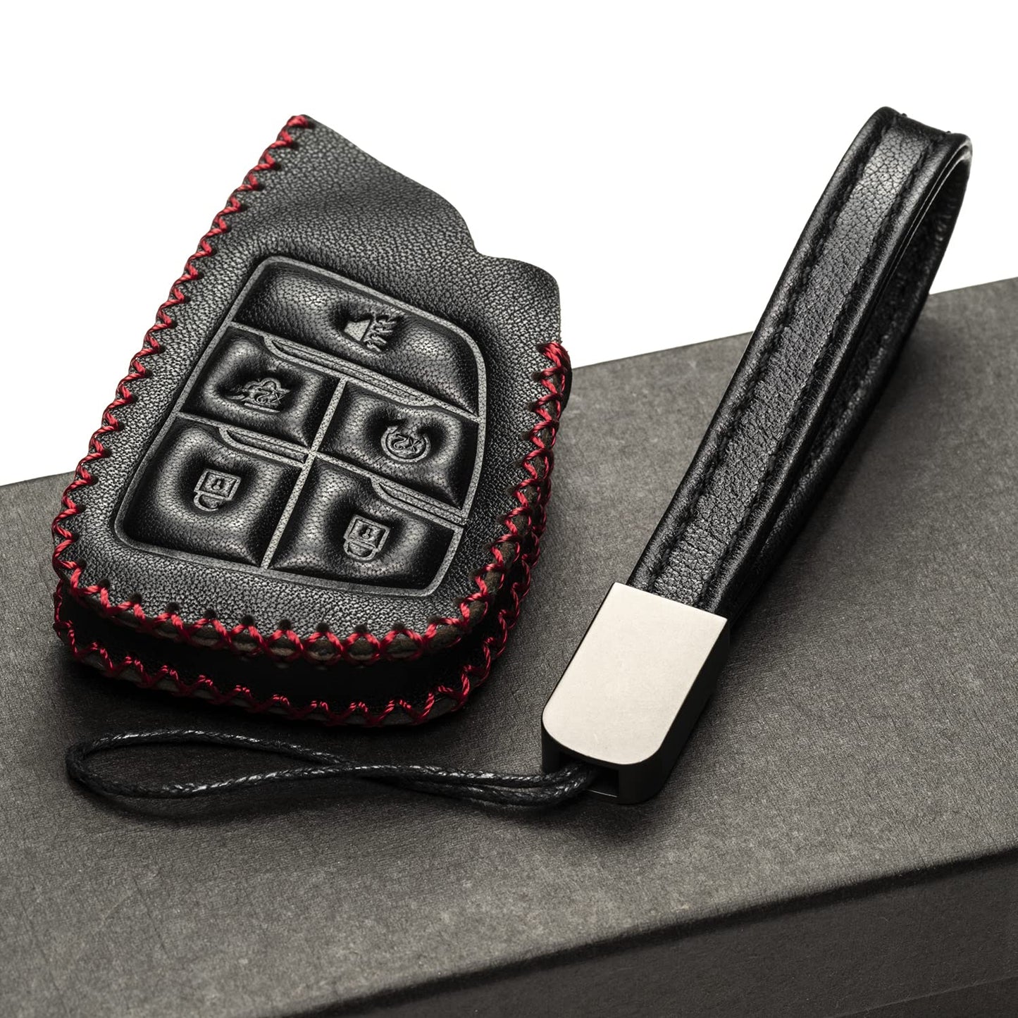 Vitodeco Genuine Leather Smart Key Fob Case with Leather Key Strap Compatible for Chevrolet Suburban Tahoe