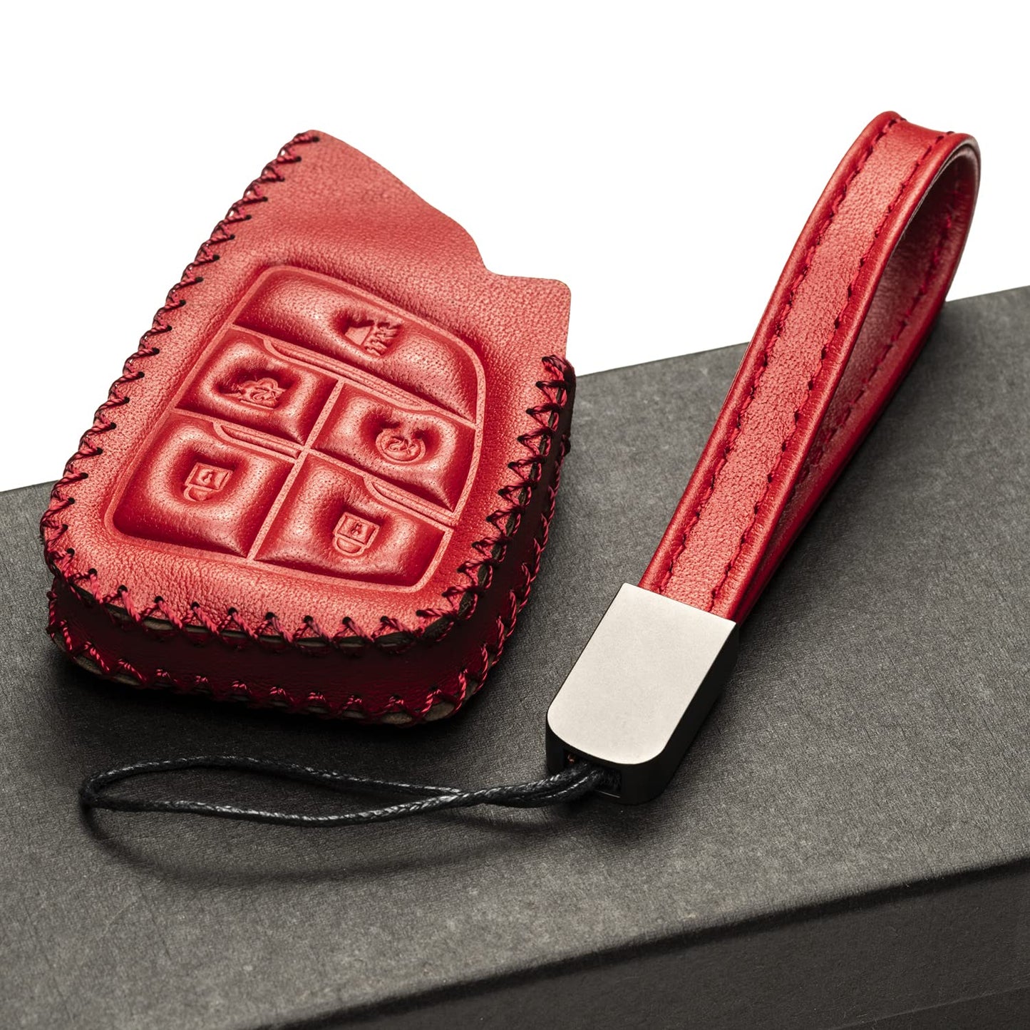 Vitodeco Genuine Leather Smart Key Fob Case with Leather Key Strap Compatible for Chevrolet Suburban Tahoe