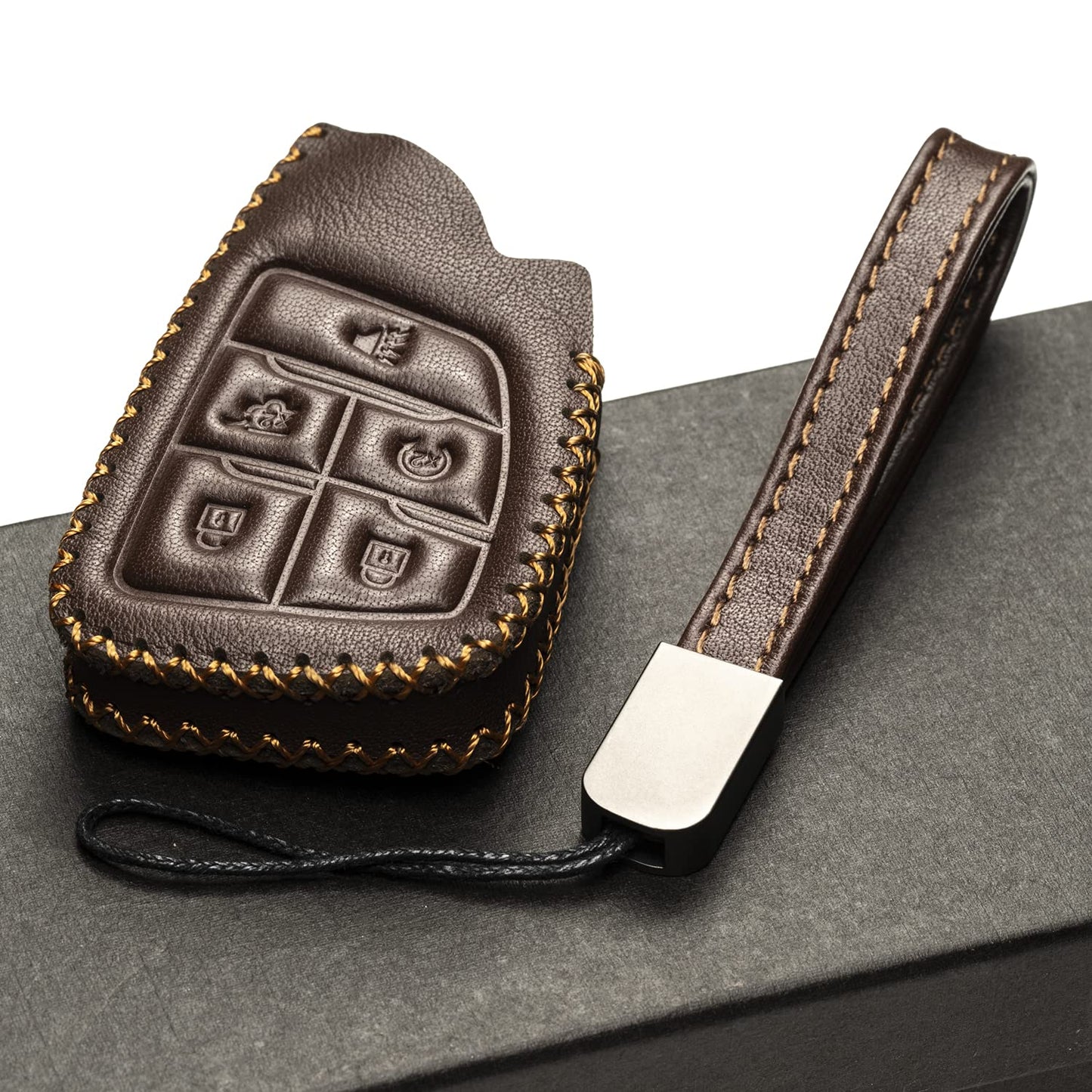 Vitodeco Genuine Leather Smart Key Fob Case with Leather Key Strap Compatible for Chevrolet Suburban Tahoe