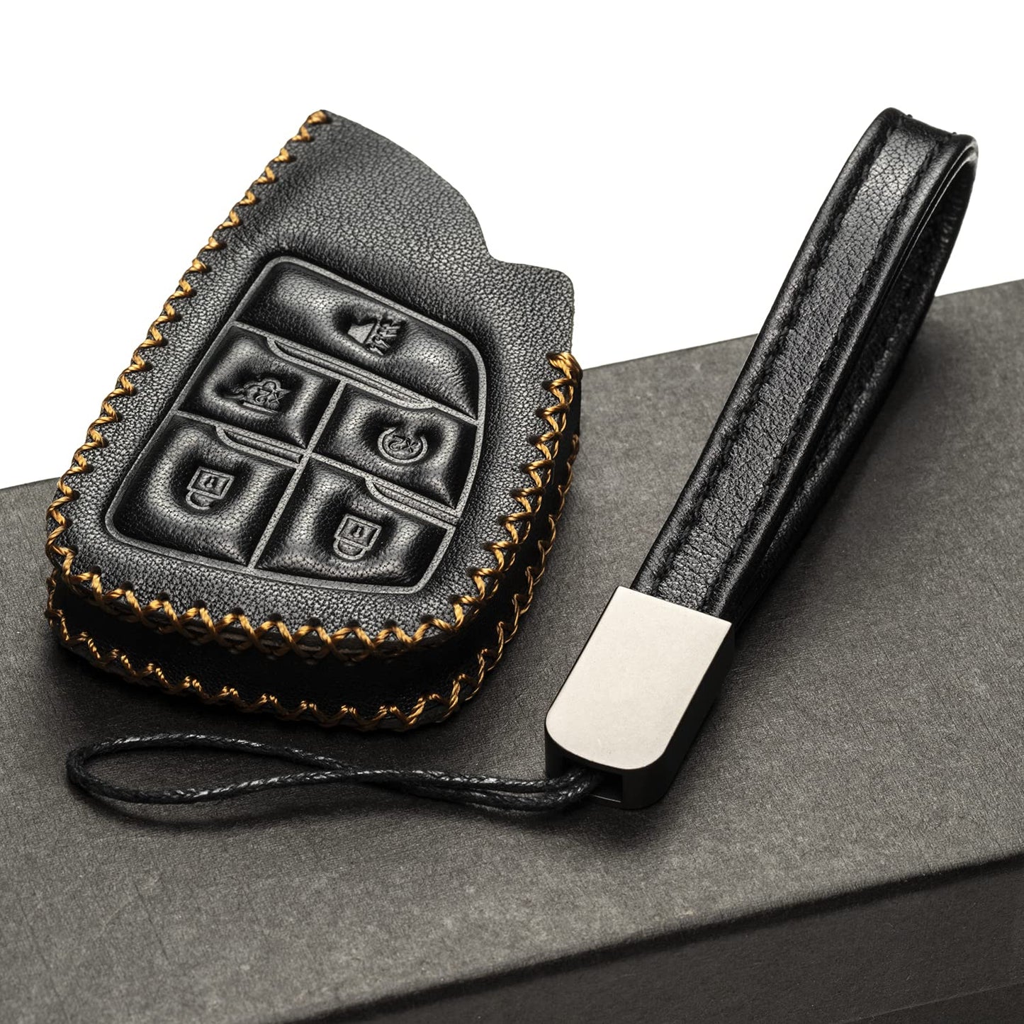 Vitodeco Genuine Leather Smart Key Fob Case with Leather Key Strap Compatible for Chevrolet Suburban Tahoe