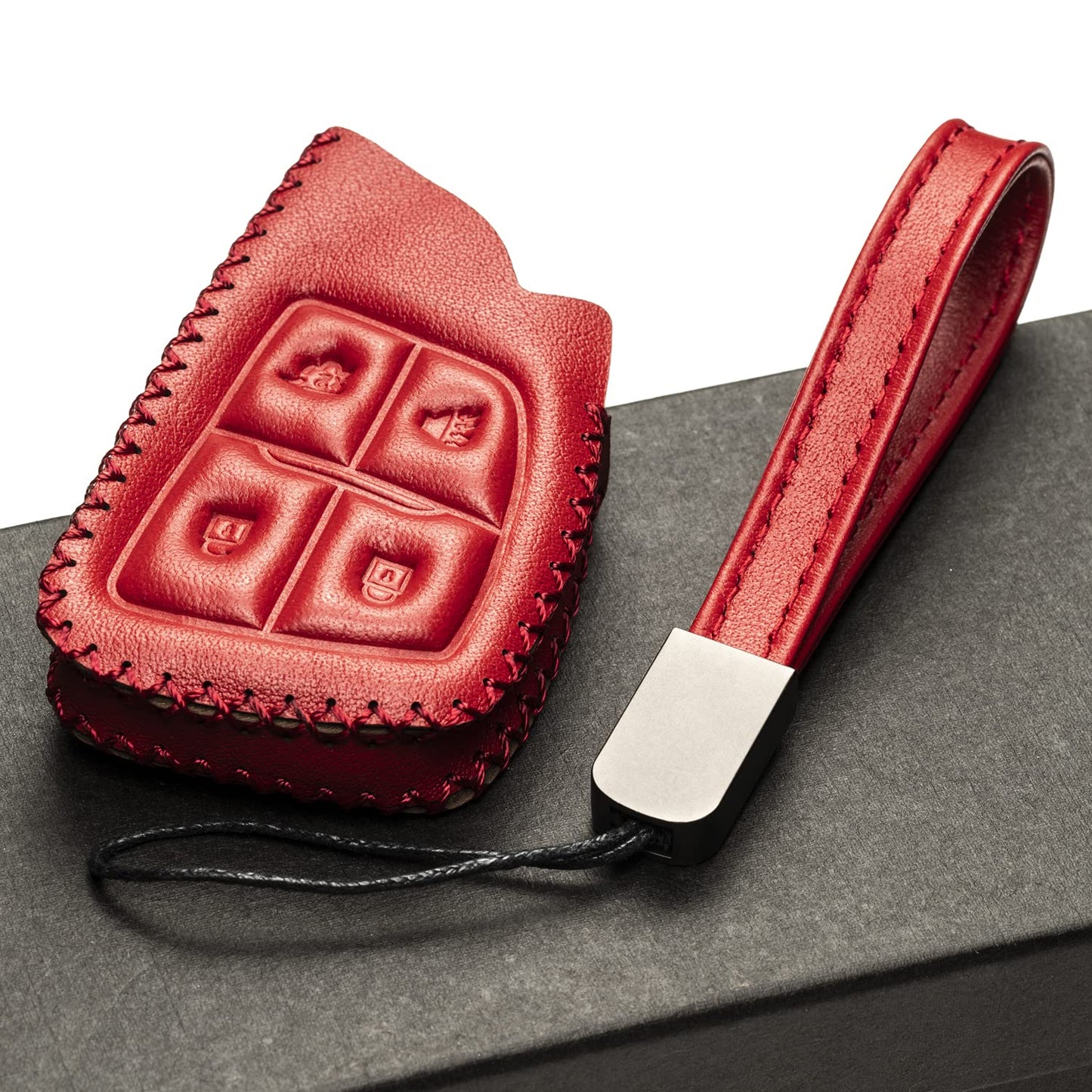 Vitodeco Genuine Leather Smart Key Fob Case with Leather Key Strap Compatible for Chevrolet Suburban Tahoe