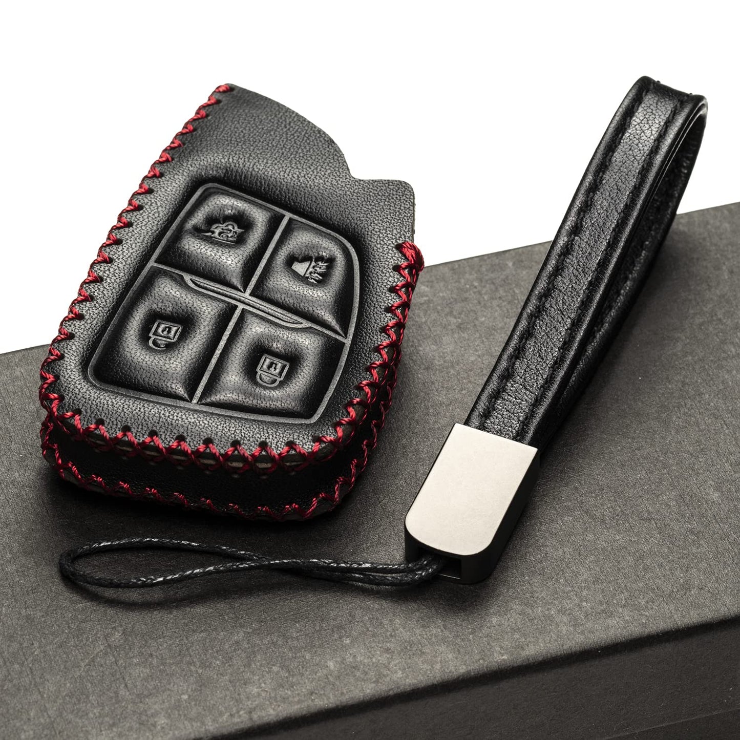 Vitodeco Genuine Leather Smart Key Fob Case with Leather Key Strap Compatible for Chevrolet Suburban Tahoe