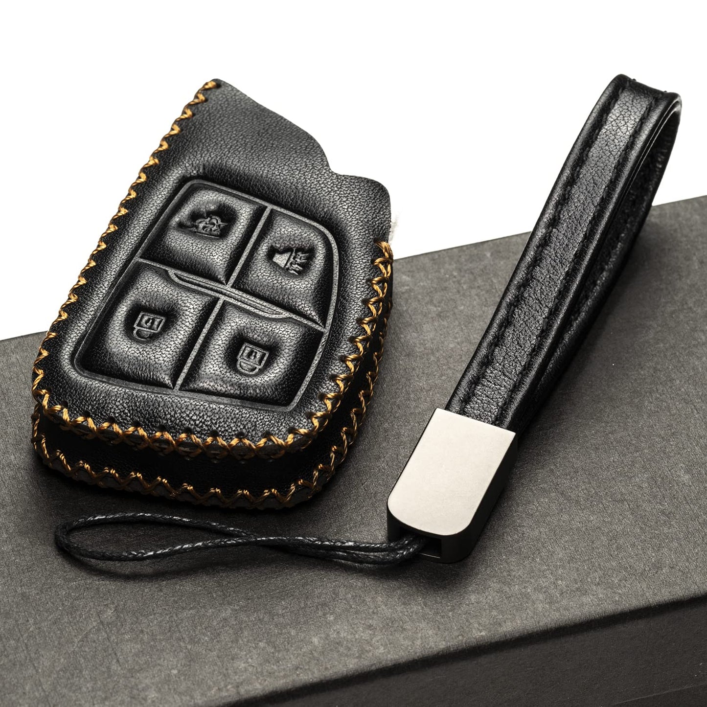 Vitodeco Genuine Leather Smart Key Fob Case with Leather Key Strap Compatible for Chevrolet Suburban Tahoe
