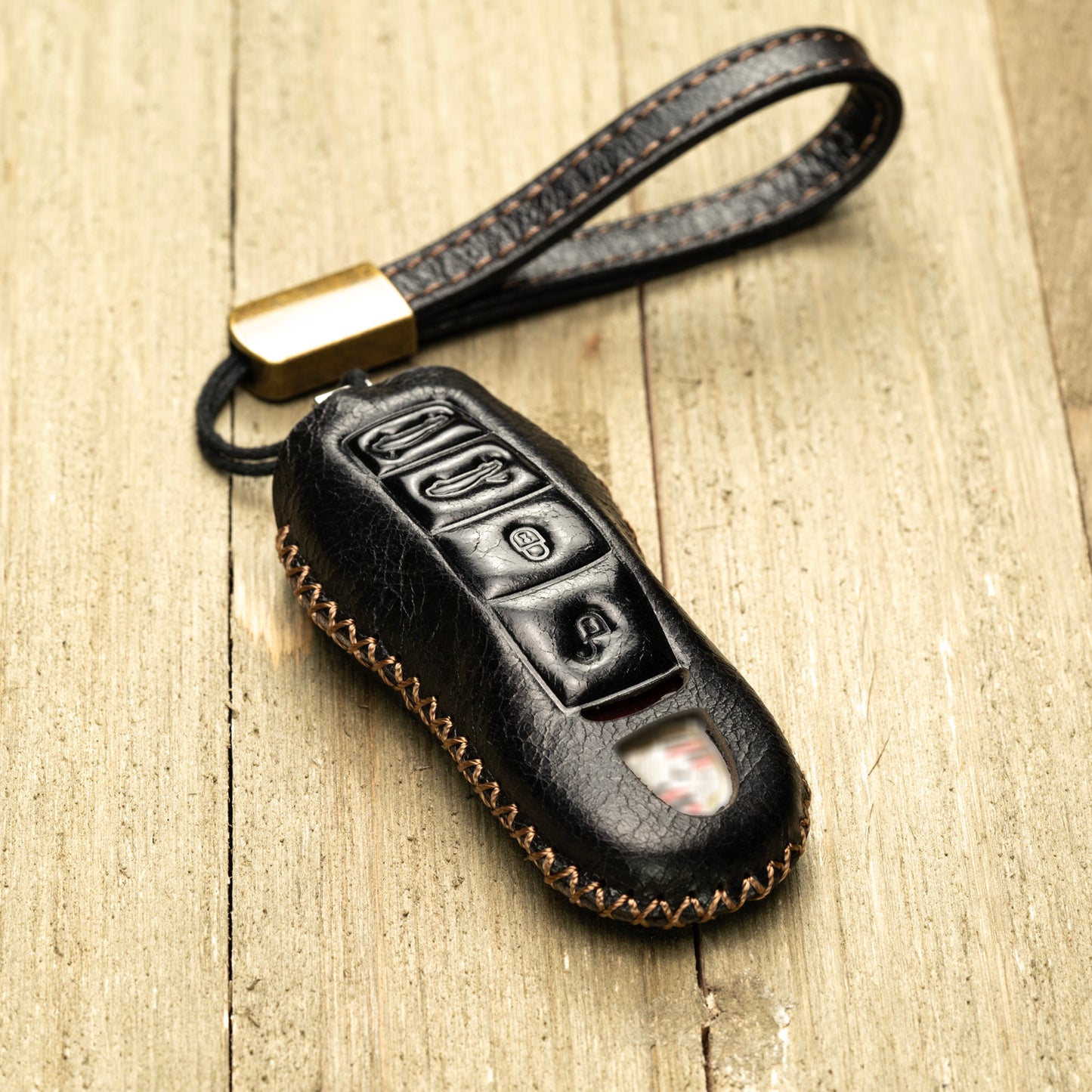 Vitodeco Superior Leather Key Fob Case Compatible for Porsche 718, Porsche 911, Porsche Panamera, Porsche Cayenne, 4-Button