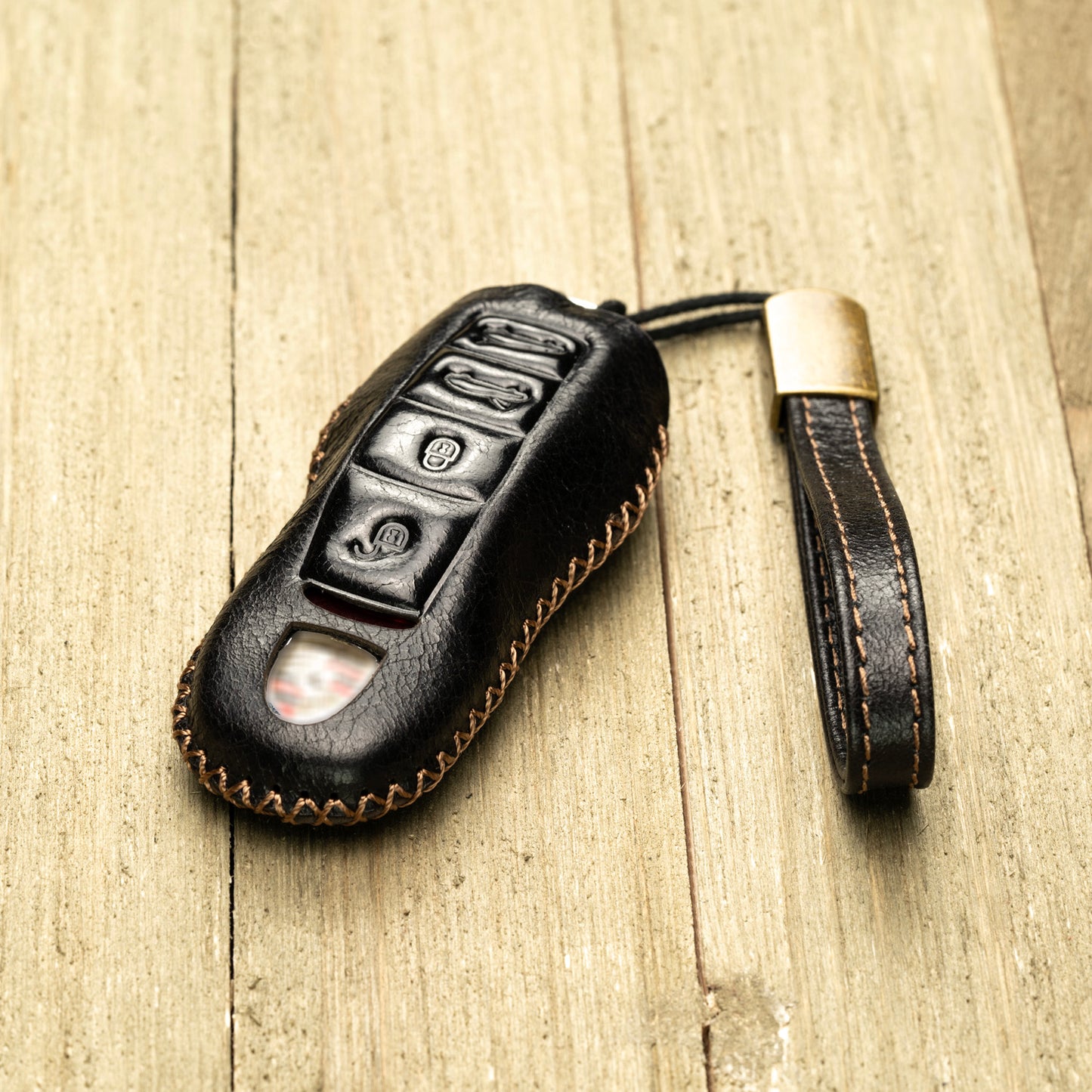 Vitodeco Superior Leather Key Fob Case Compatible for Porsche 718, Porsche 911, Porsche Panamera, Porsche Cayenne, 4-Button