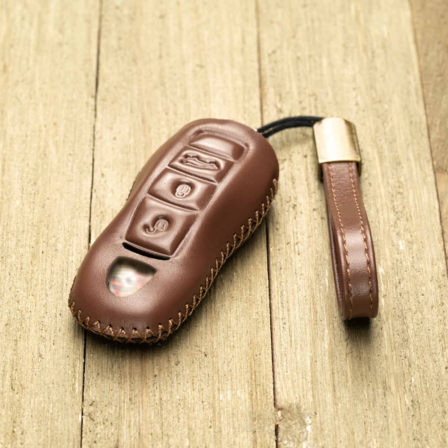 Vitodeco Superior Leather Key Fob Case Compatible for Porsche 718, Porsche 911, Porsche Panamera, Porsche Cayenne, 3-Button