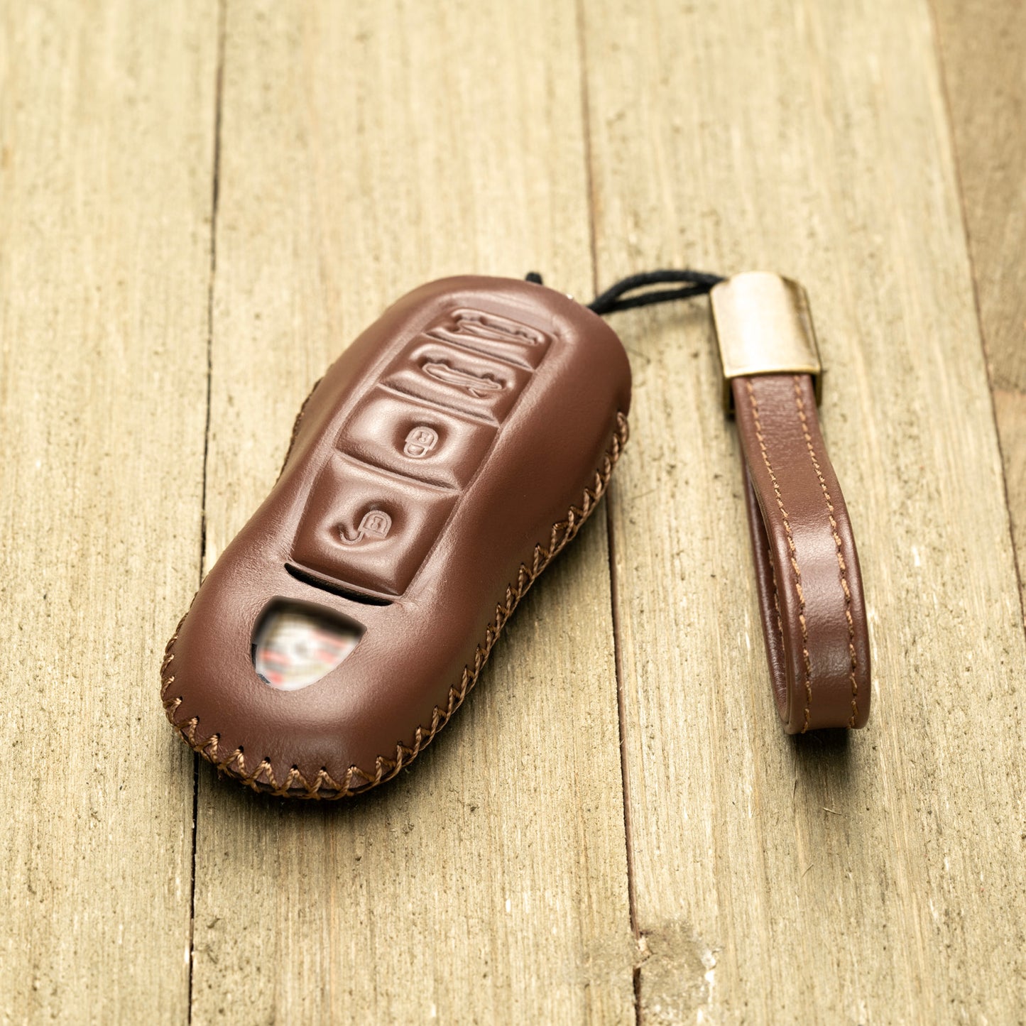 Vitodeco Superior Leather Key Fob Case Compatible for Porsche 718, Porsche 911, Porsche Panamera, Porsche Cayenne, 4-Button