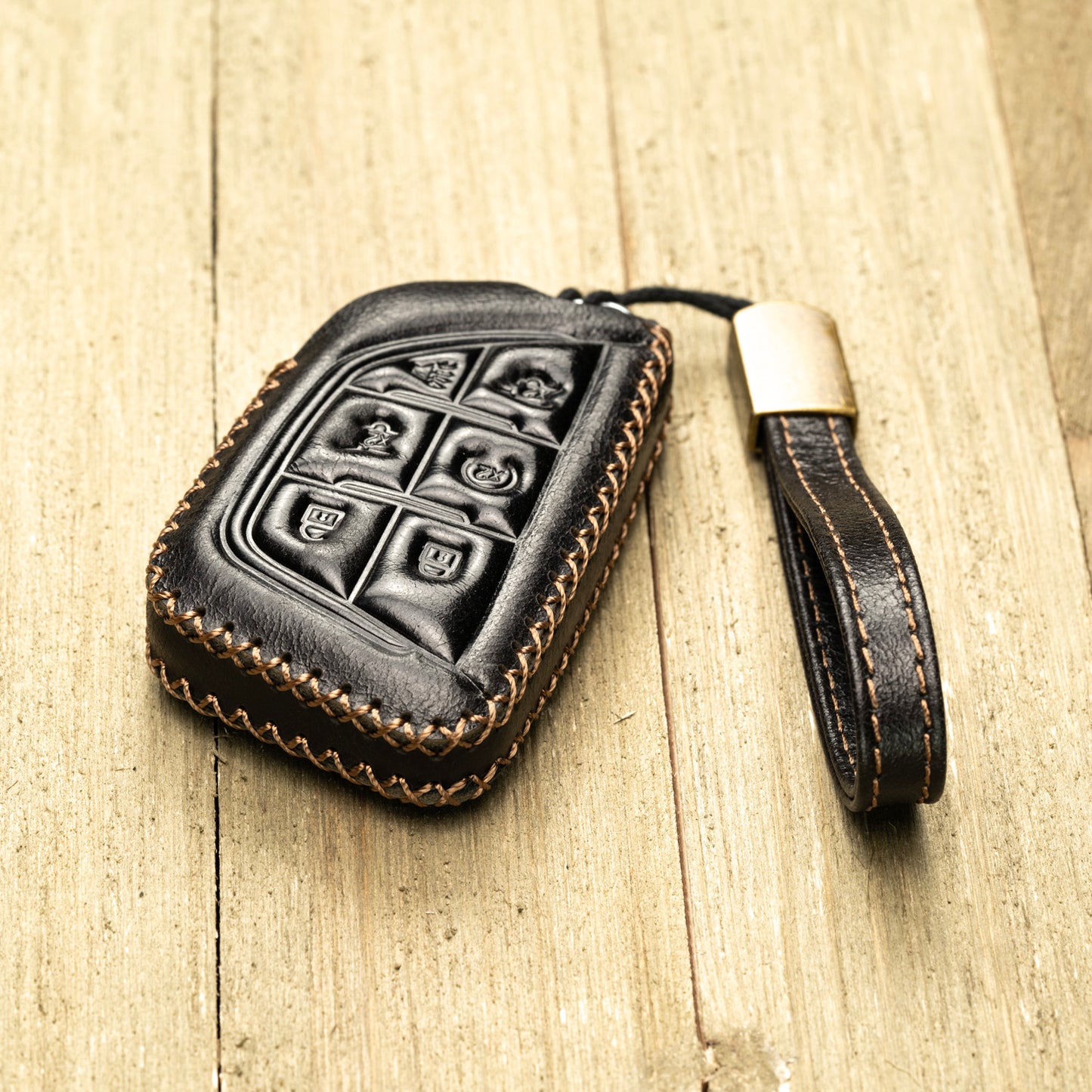 Vitodeco Superior Leather Key Fob Case Compatible for Cadillac Escalade 2021-2025, 6-Button