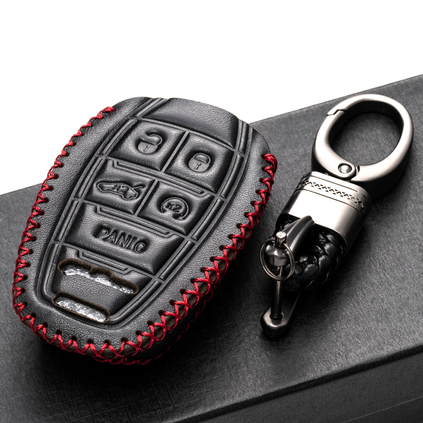 Vitodeco Leather Key Fob Case Compatible for Alfa Romeo Giulia, Stelvio, Tonale 2017-2025, 5-Button
