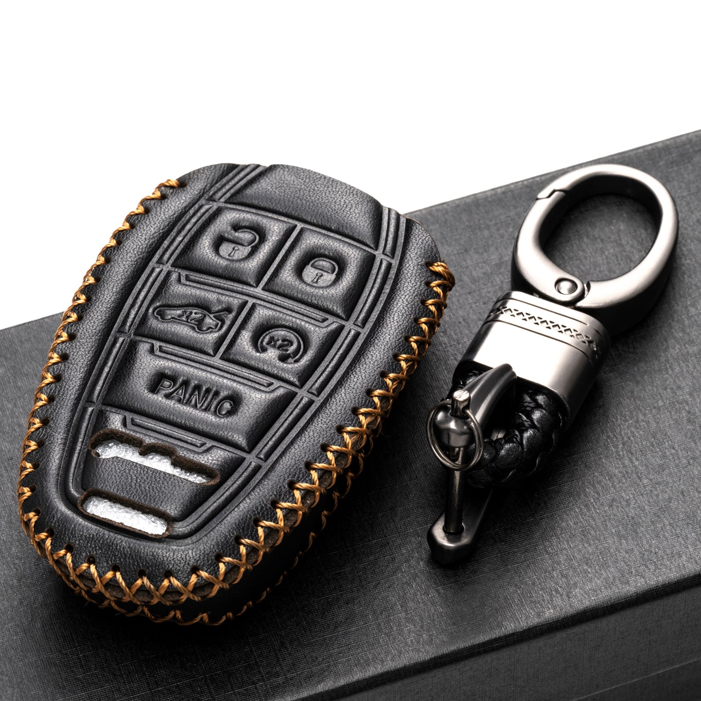 Vitodeco Leather Key Fob Case Compatible for Alfa Romeo Giulia, Stelvio, Tonale 2017-2025, 5-Button