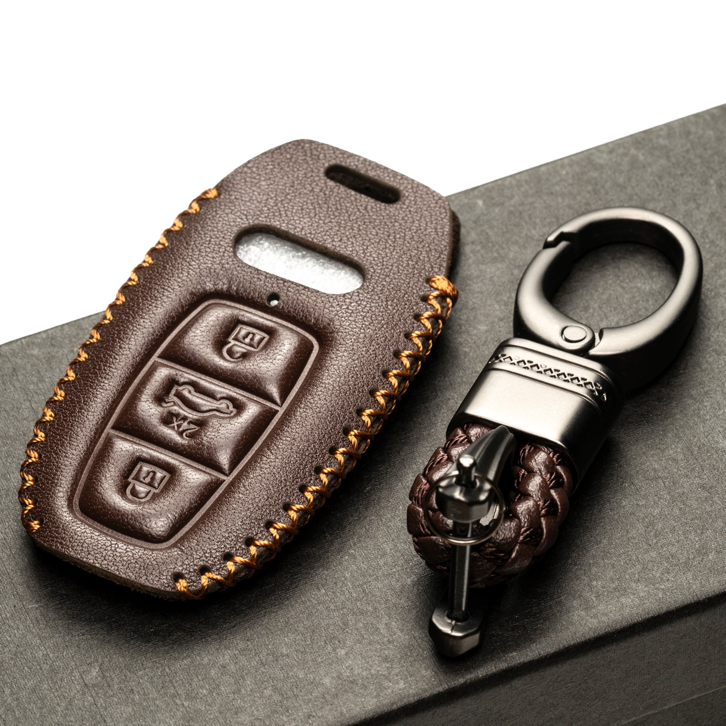 Vitodeco Leather Key Fob Case Compatible for Audi Q7, Q8, SQ7, SQ8, A7, A8, A5, A6, S7, S5, S6, S8 2019-2024, 4-Button