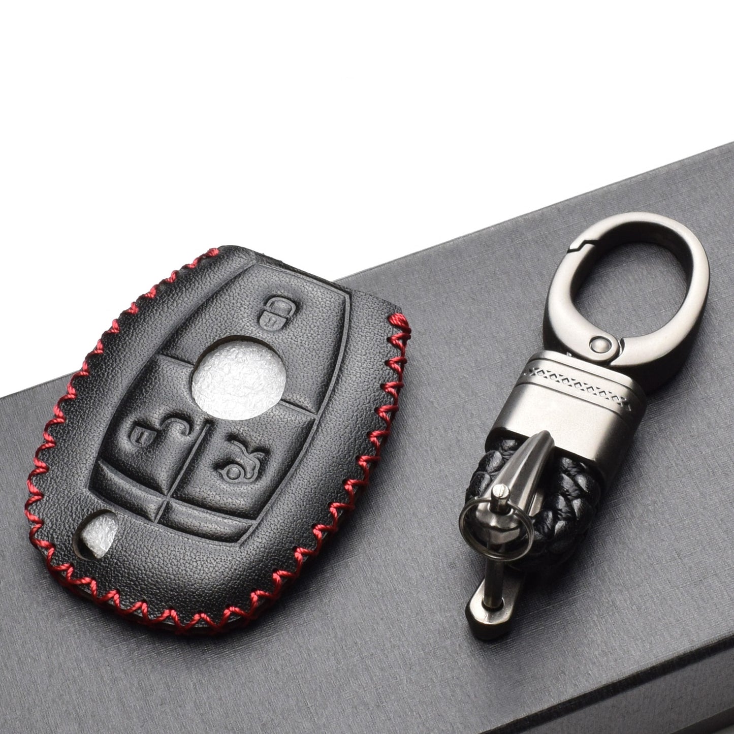 Vitodeco Leather Key Fob Case Compatible for Mercedes Benz, 3 or 4 Buttons