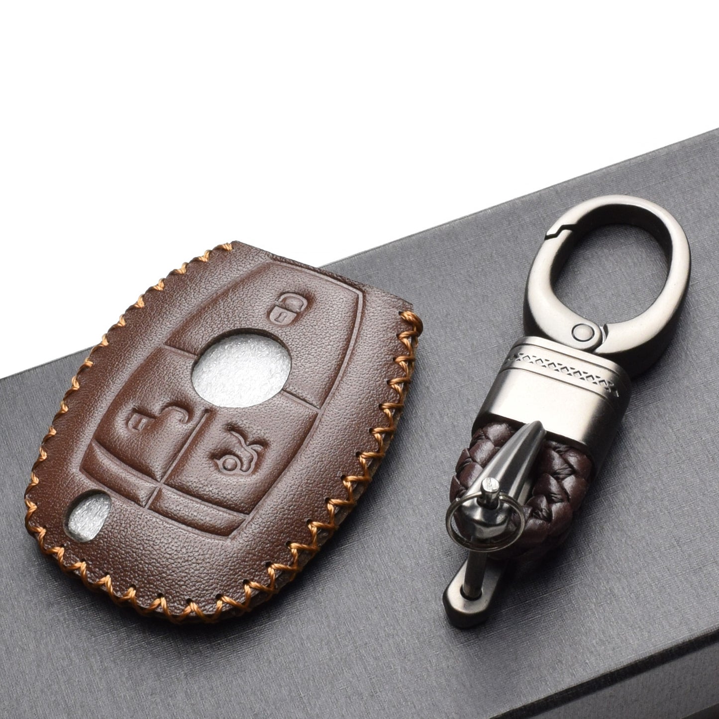 Vitodeco Leather Key Fob Case Compatible for Mercedes Benz, 3 or 4 Buttons