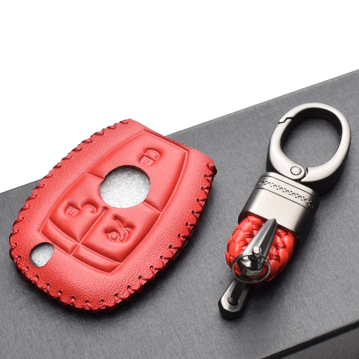 Vitodeco Leather Key Fob Case Compatible for Mercedes Benz, 3 or 4 Buttons