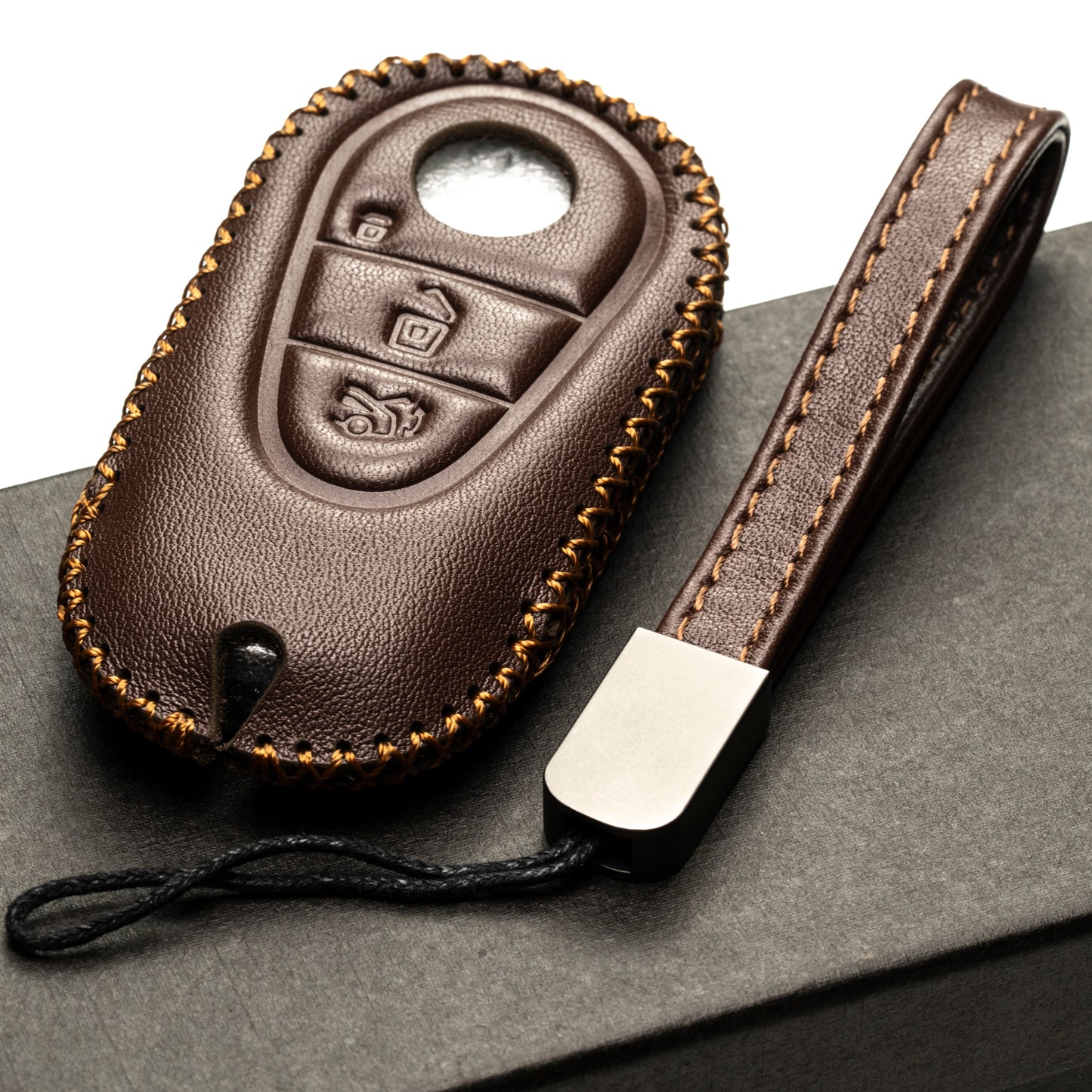 Vitodeco Genuine Leather Smart Key Fob Case Compatible with Mercedes-Benz C-Class, S-Class, GLC, EQB SUV, EQS Sedan, EQS SUV, EQE Sedan, EQE SUV (2023-2026 Models) - 3-Button