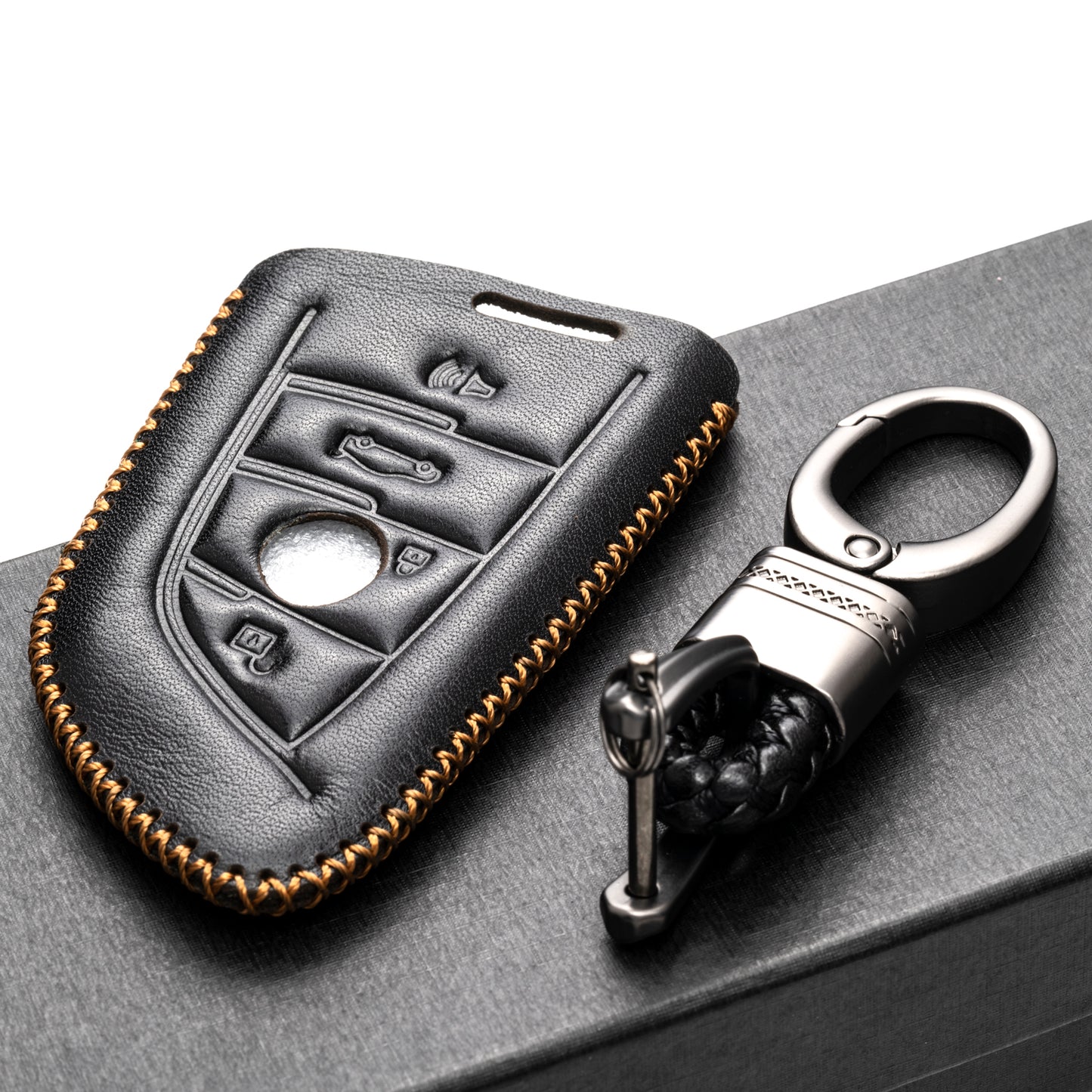 Vitodeco Leather Key Fob Case Compatible for BMW 2, 3, 5, 6, 7, M Series, X1, X3, X4, X5, X6, X7 2014-2022, 4-Button