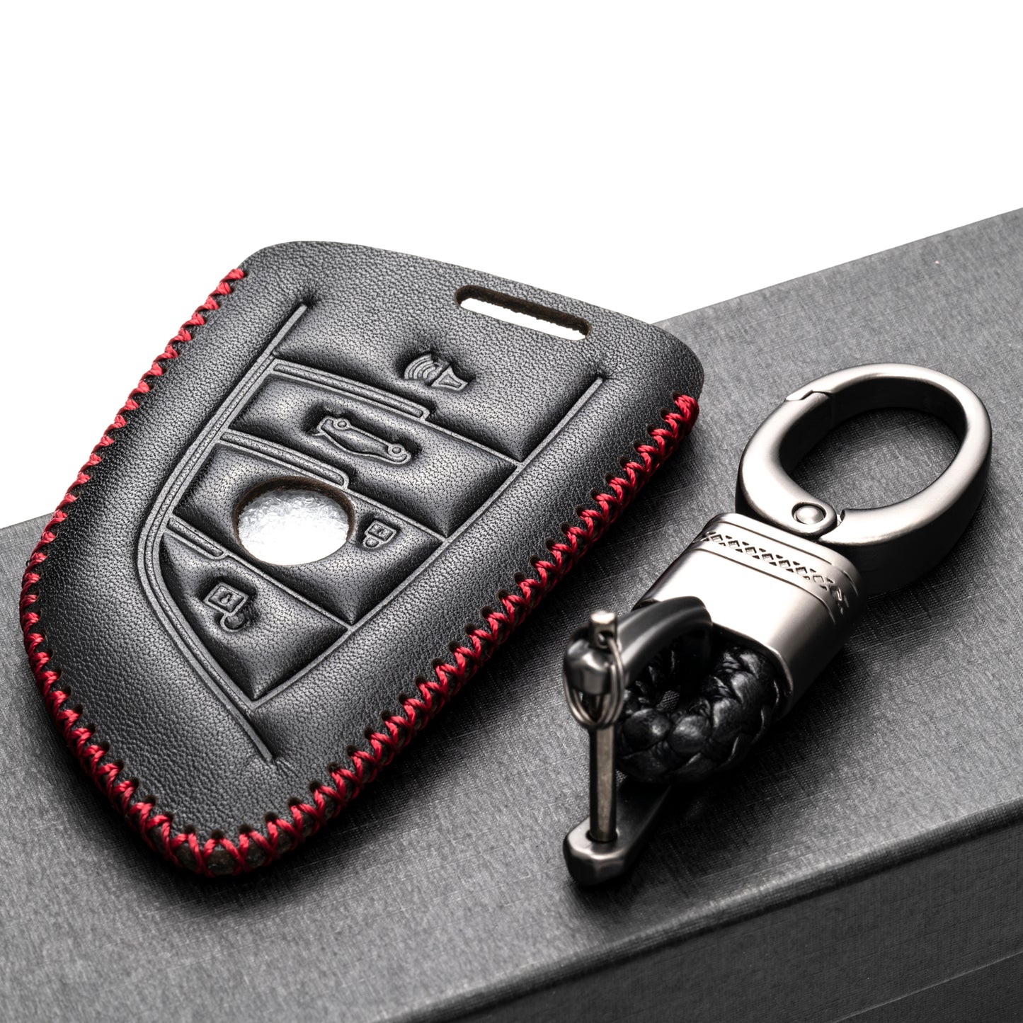 Vitodeco Leather Key Fob Case Compatible for BMW 2, 3, 5, 6, 7, M Series, X1, X3, X4, X5, X6, X7 2014-2022, 4-Button