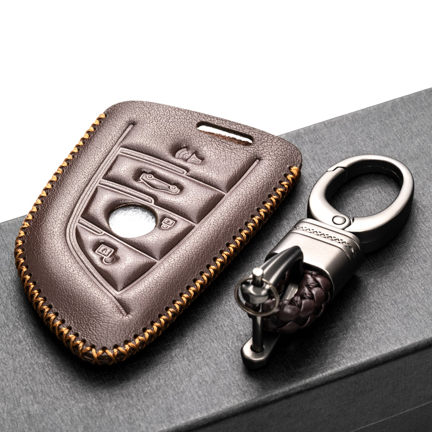 Vitodeco Leather Key Fob Case Compatible for BMW 2, 3, 5, 6, 7, M Series, X1, X3, X4, X5, X6, X7 2014-2022, 4-Button