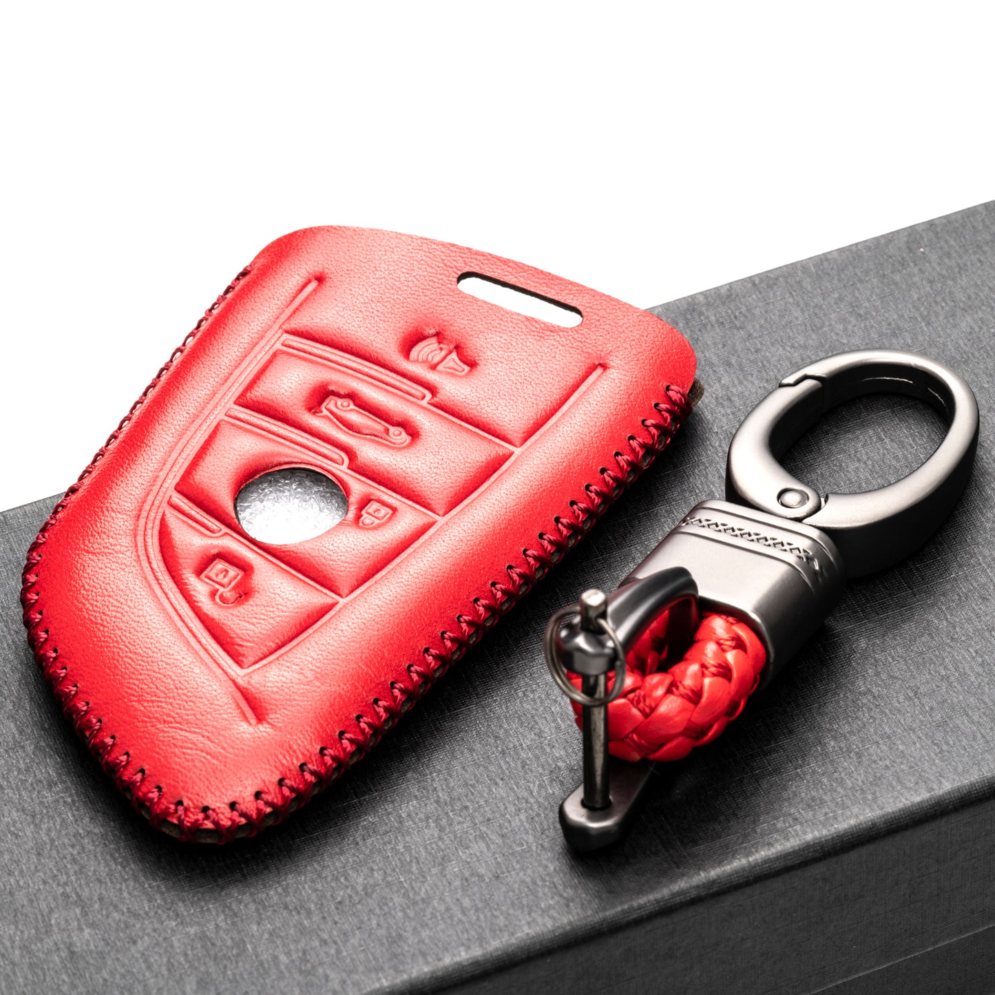 Vitodeco Leather Key Fob Case Compatible for BMW 2, 3, 5, 6, 7, M Series, X1, X3, X4, X5, X6, X7 2014-2022, 4-Button