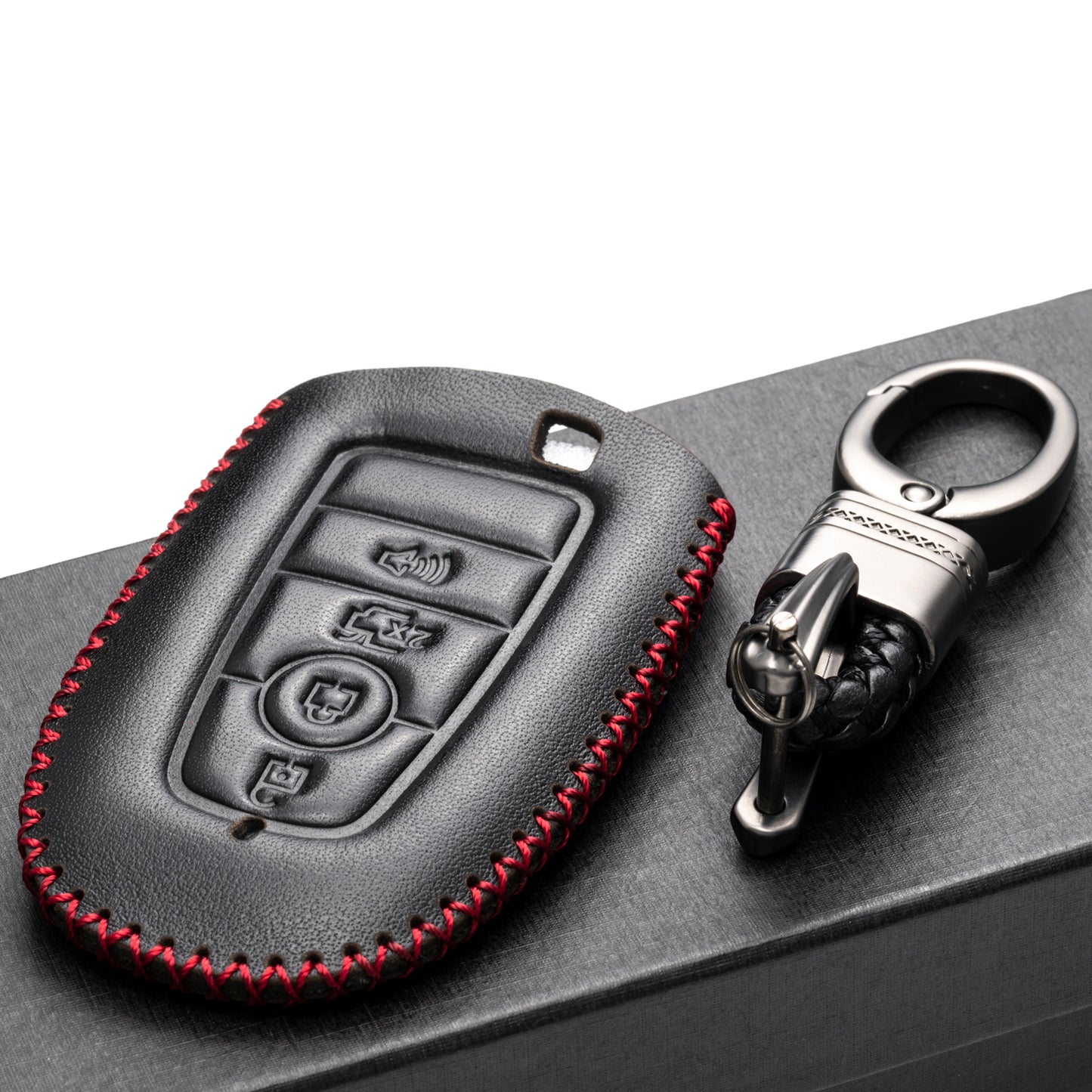 Vitodeco Leather Key Fob Case Compatible for Ford Escape 2025, Bronco 2025, Explorer 2025, Edge 2025, Expedition 2025, F-150, Mustang 2025, F150 2025, 4-Button