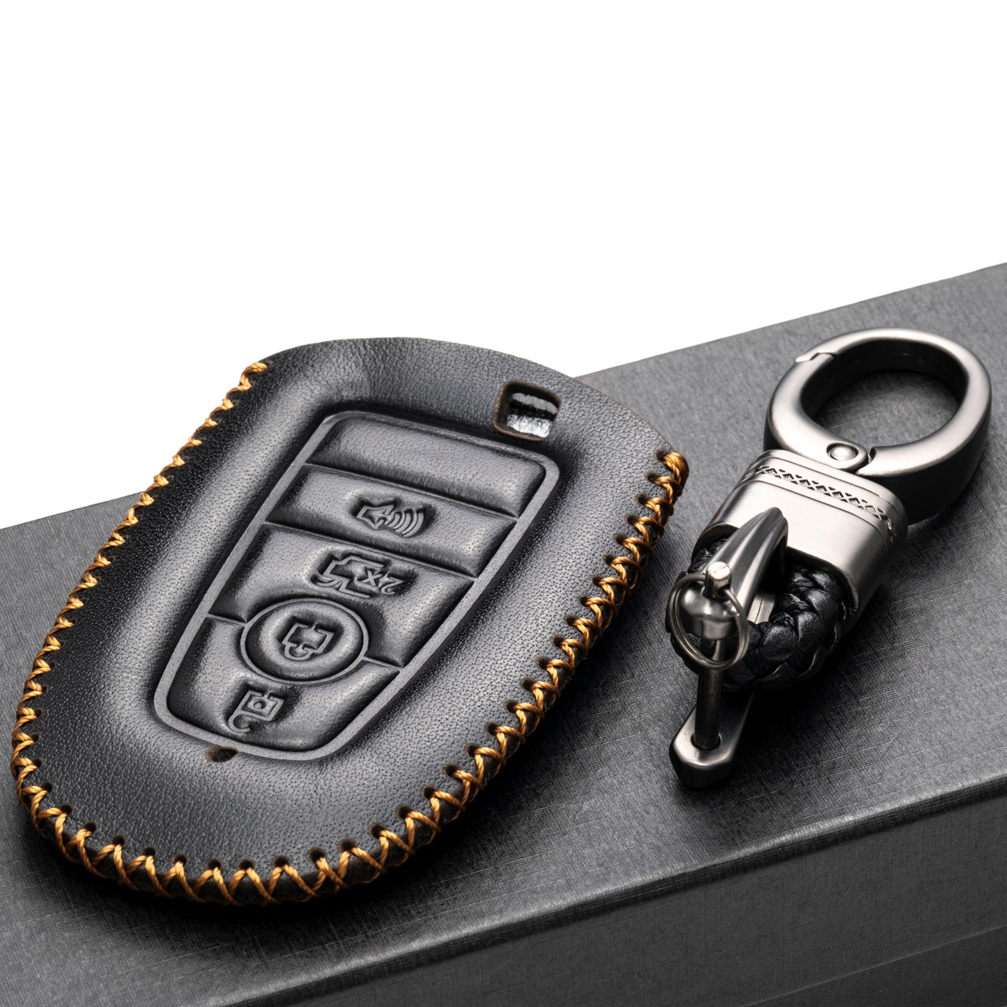 Vitodeco Leather Key Fob Case Compatible for Ford Escape 2025, Bronco 2025, Explorer 2025, Edge 2025, Expedition 2025, F-150, Mustang 2025, F150 2025, 4-Button
