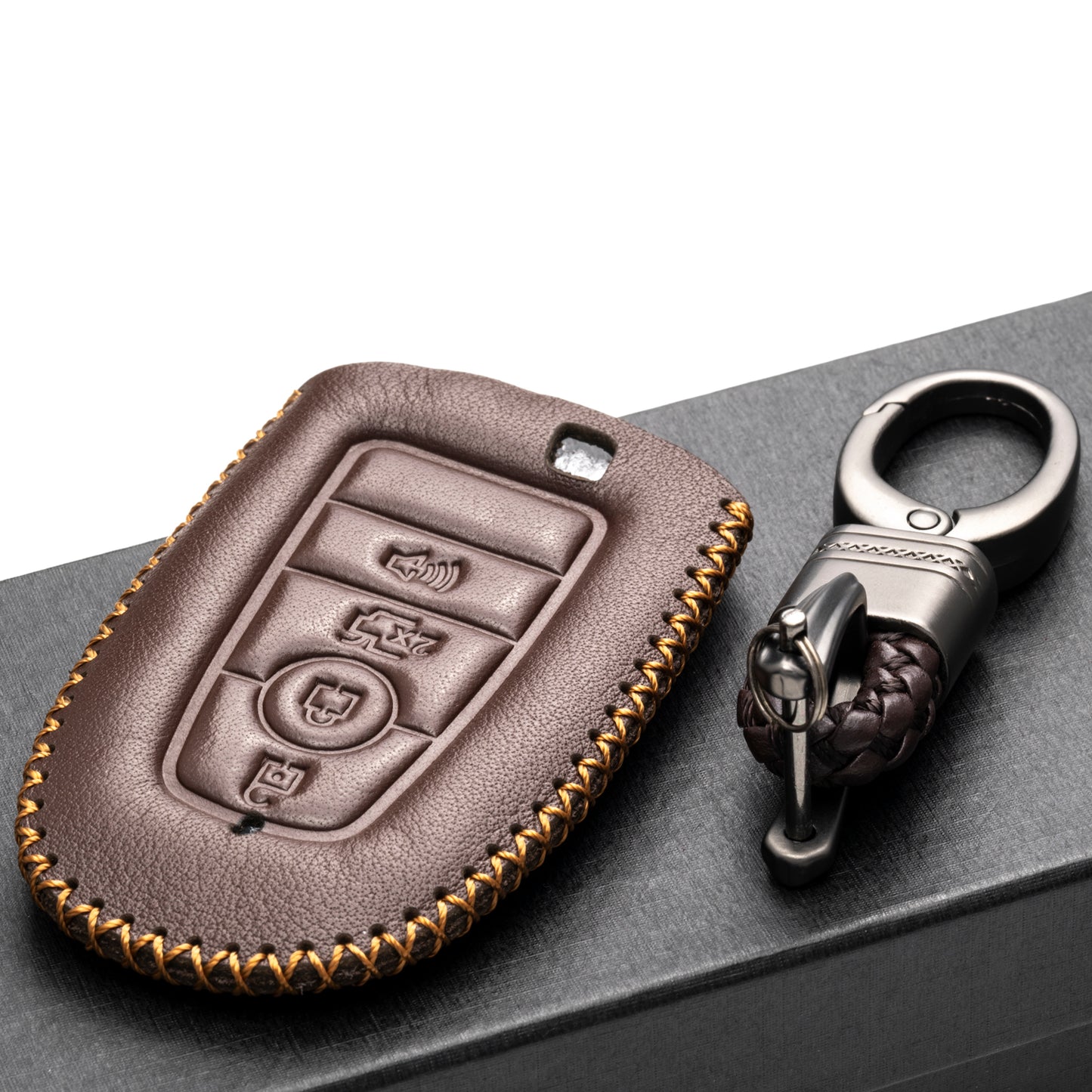 Vitodeco Leather Key Fob Case Compatible for Ford Escape 2025, Bronco 2025, Explorer 2025, Edge 2025, Expedition 2025, F-150, Mustang 2025, F150 2025, 4-Button