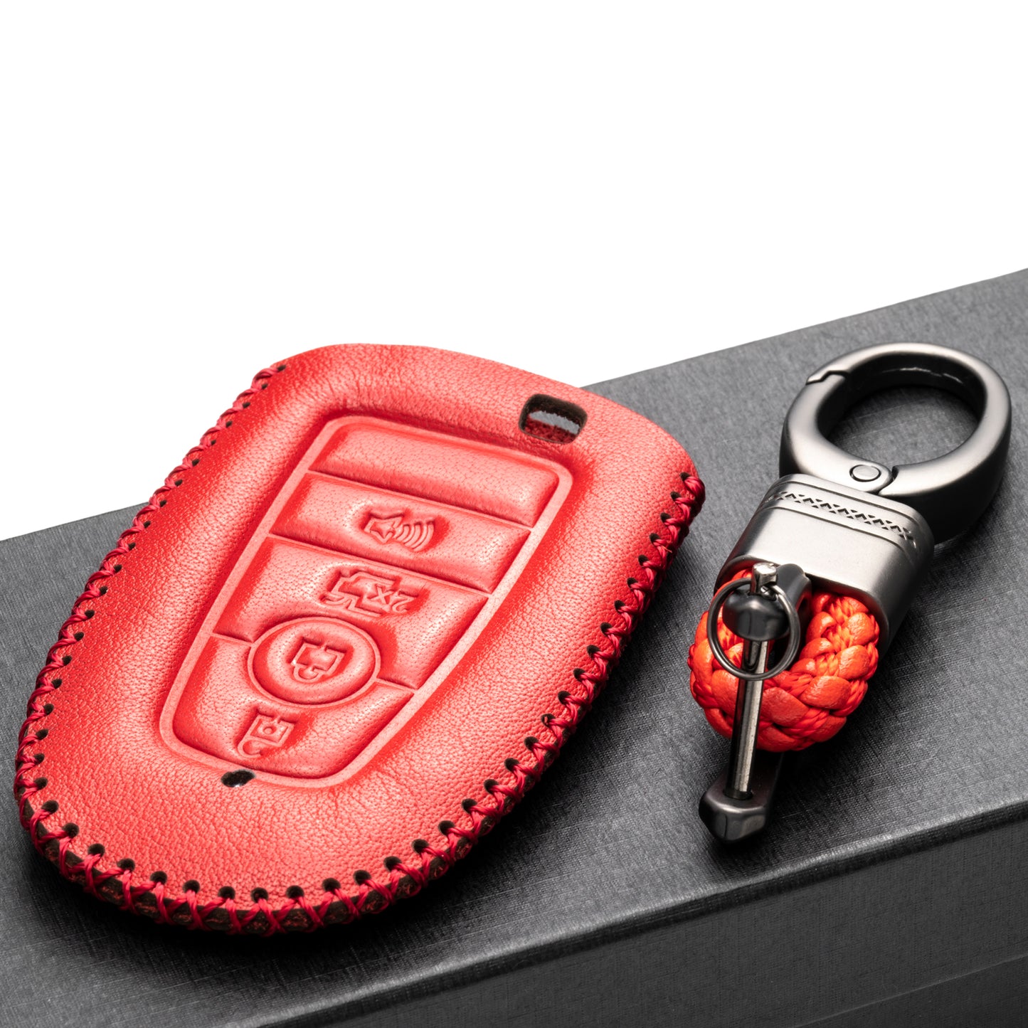 Vitodeco Leather Key Fob Case Compatible for Ford Escape 2025, Bronco 2025, Explorer 2025, Edge 2025, Expedition 2025, F-150, Mustang 2025, F150 2025, 4-Button