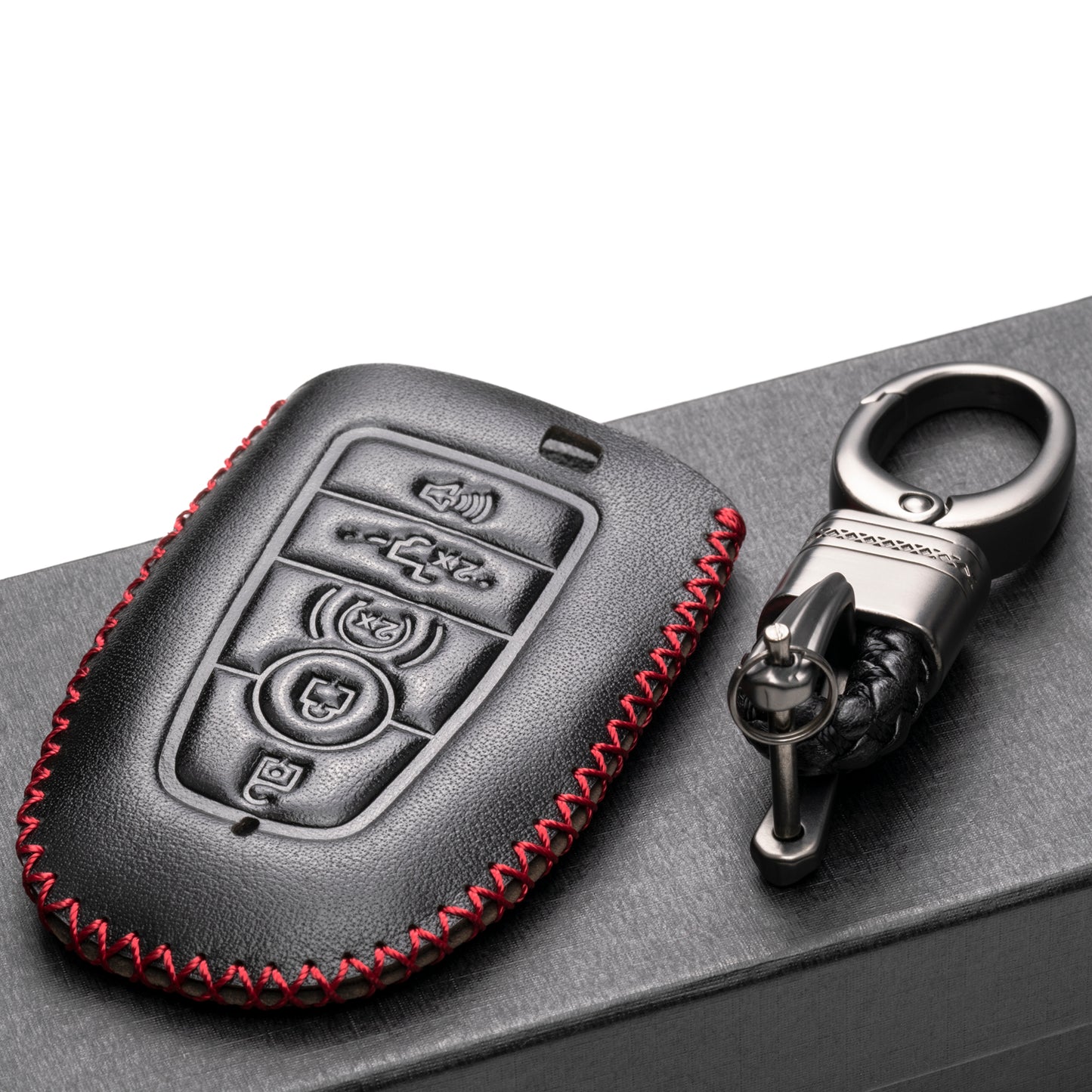 Vitodeco Leather Key Fob Case Compatible for Ford Escape 2025, Bronco 2025, Explorer 2025, Edge 2025, Expedition 2025, F-150, Mustang 2025, F150 2025, 5-Button