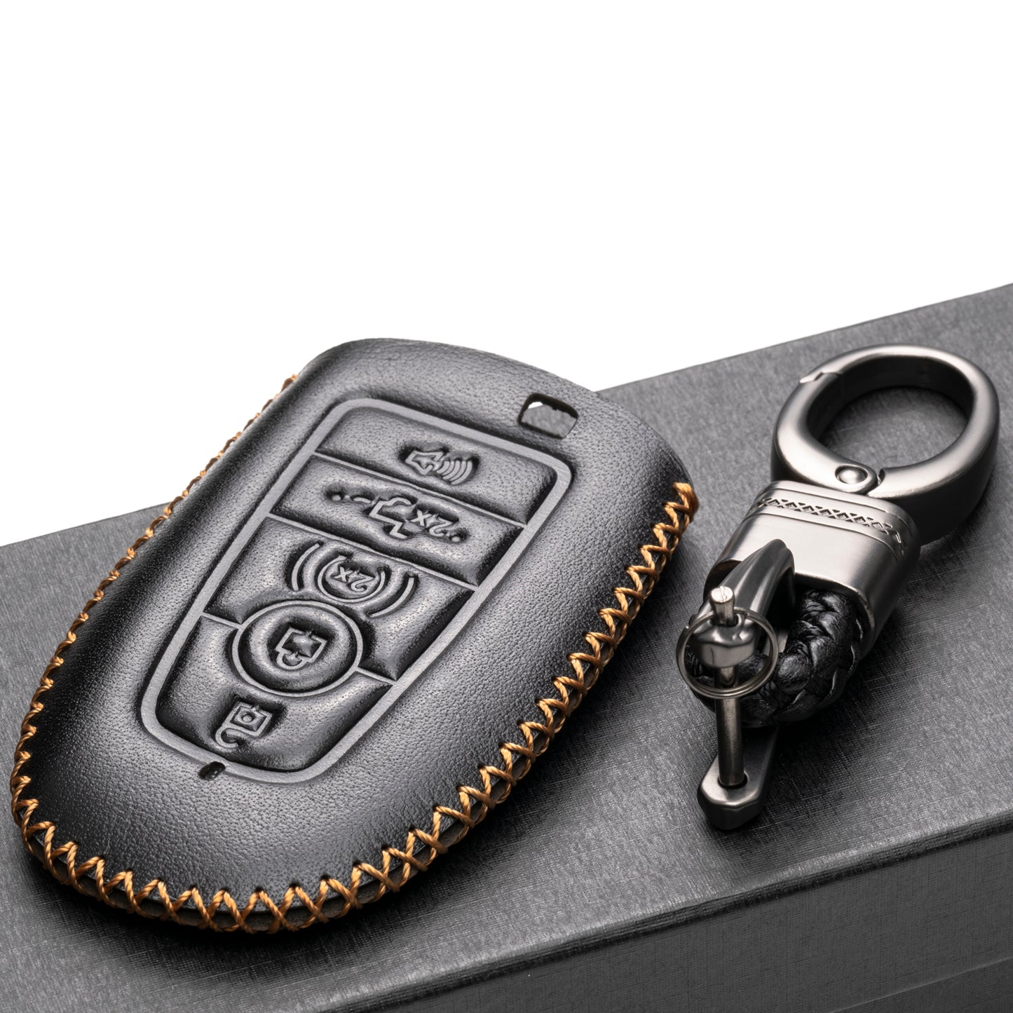 Vitodeco Leather Key Fob Case Compatible for Ford Escape 2025, Bronco 2025, Explorer 2025, Edge 2025, Expedition 2025, F-150, Mustang 2025, F150 2025, 5-Button