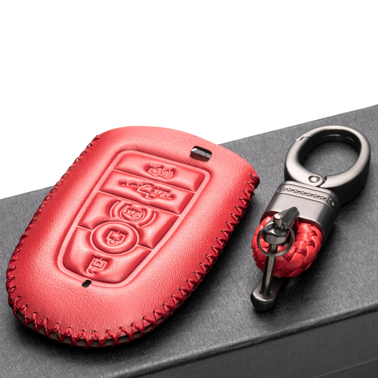 Vitodeco Leather Key Fob Case Compatible for Ford Escape 2025, Bronco 2025, Explorer 2025, Edge 2025, Expedition 2025, F-150, Mustang 2025, F150 2025, 5-Button
