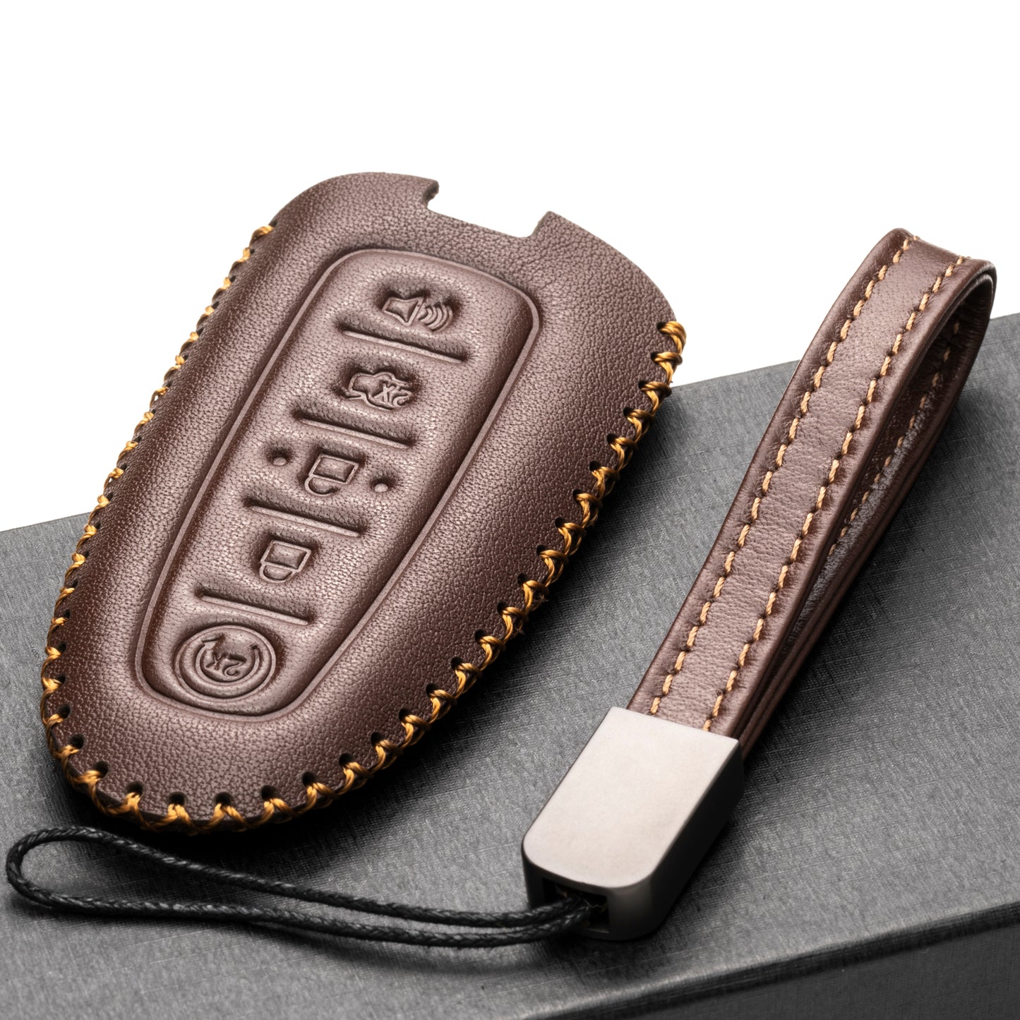 Vitodeco Genuine Leather Smart Key Fob Case Compatible for Lincoln MKT, MKS, Ford Escape, C-max, Edge, Explorer, Expedition, Focus, Flex, Taurus, 5-Button