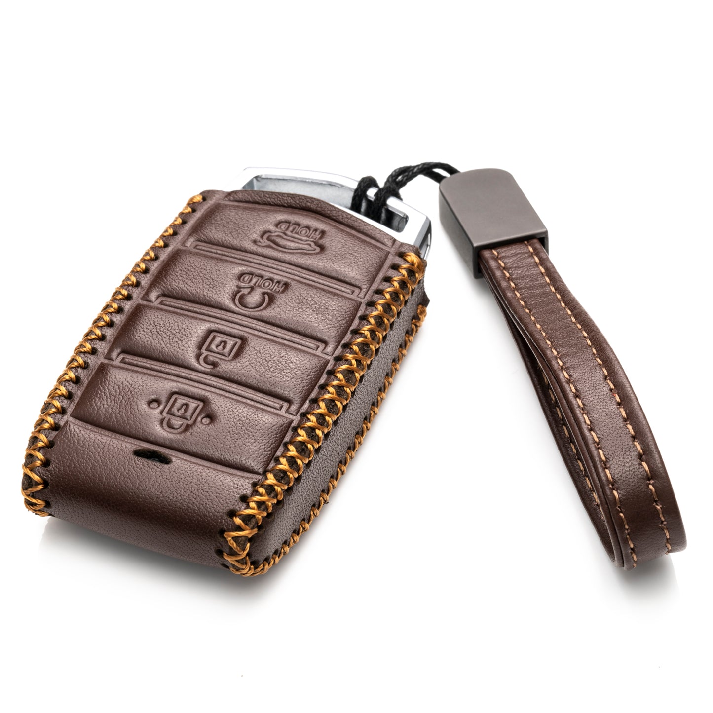 Vitodeco Leather Key Fob Case Compatible for 2017-2020 Genesis G70, G80, G90, Remote Start, 4-Button