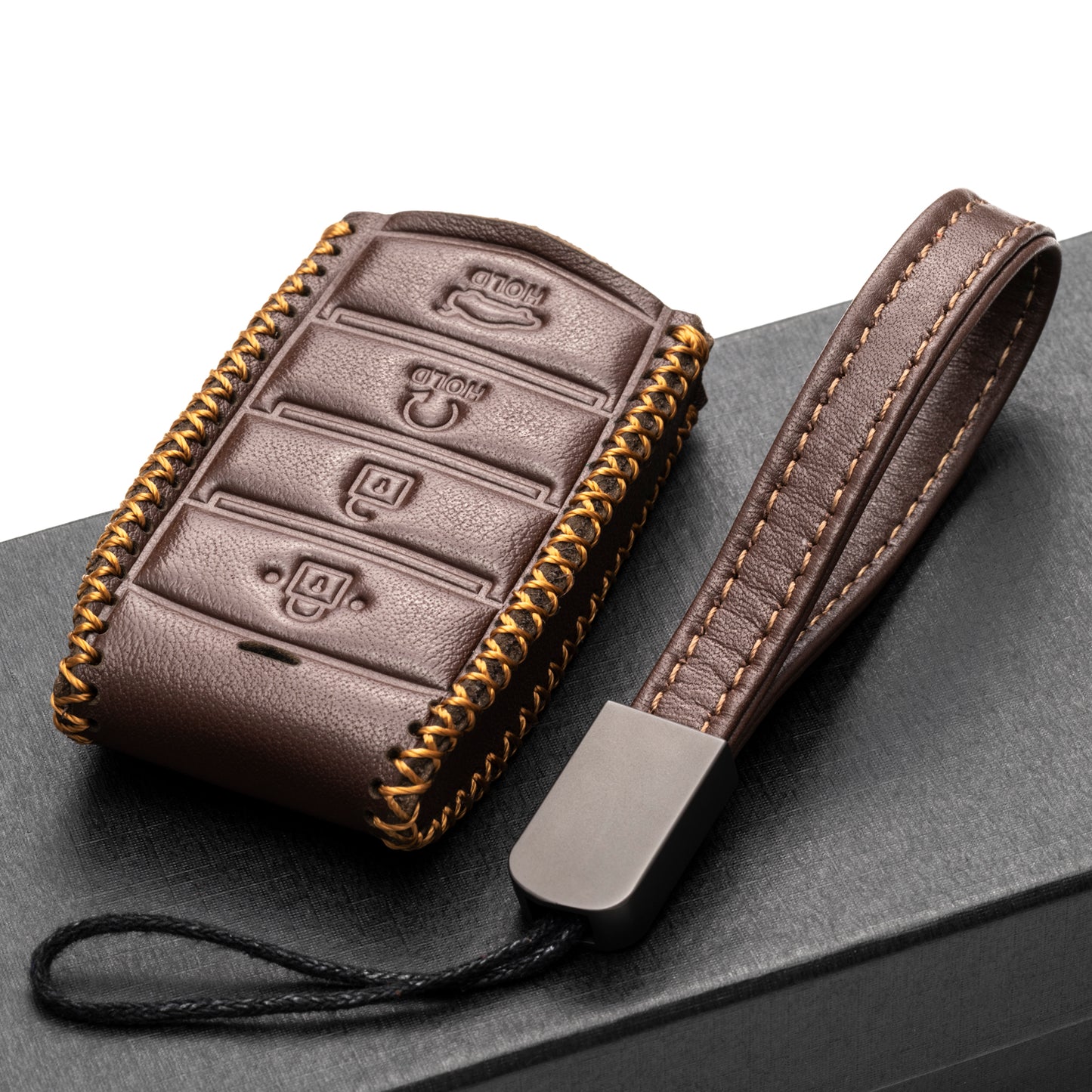 Vitodeco Leather Key Fob Case Compatible for 2017-2020 Genesis G70, G80, G90, Remote Start, 4-Button
