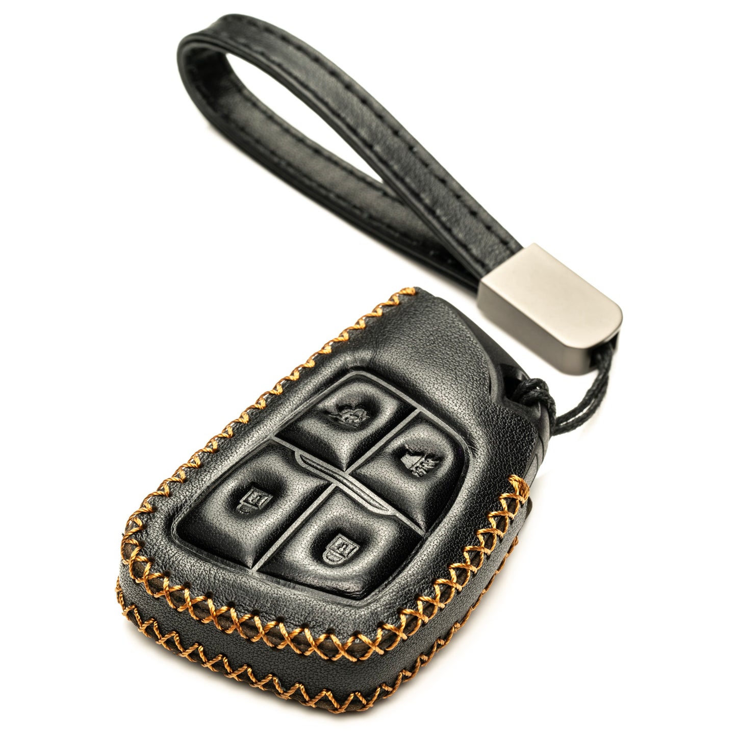 Vitodeco Genuine Leather Smart Key Fob Case Compatible with GMC Canyon, Sierra, Yukon, Acadia, Terrain (2021 - 2026 Models) - 4 Buttons